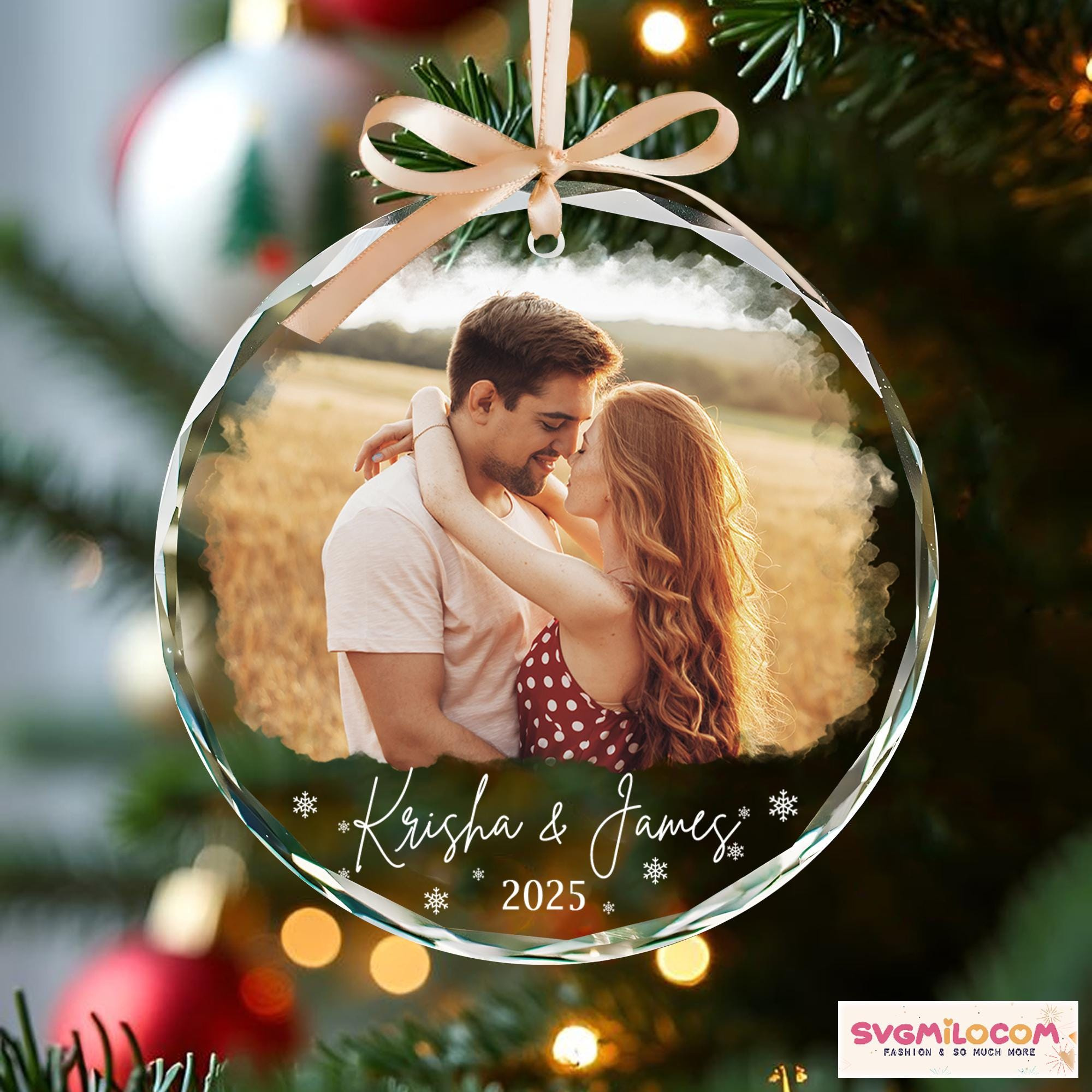 Personalized Couple Photo Glass Ornament - Custom Newlywed Christmas Keepsake Gift 2 - MeasureMason Personalized Couple Photo Glass Ornament - Custom Newlywed Christmas Keepsake Gift 2