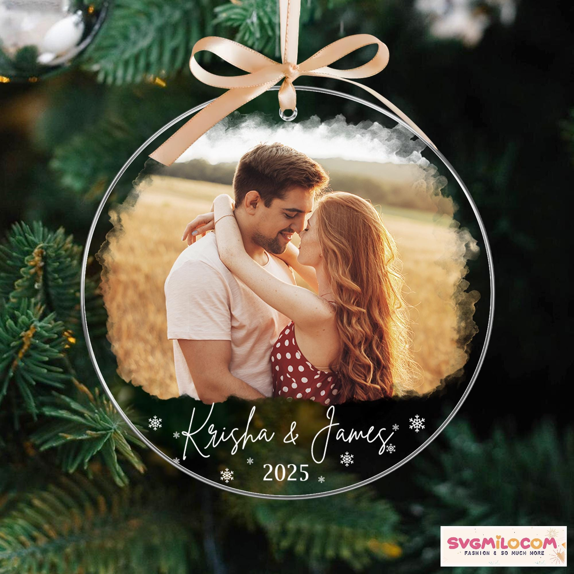Personalized Couple Photo Glass Ornament - Custom Newlywed Christmas Keepsake Gift 3 - MeasureMason Personalized Couple Photo Glass Ornament - Custom Newlywed Christmas Keepsake Gift 3