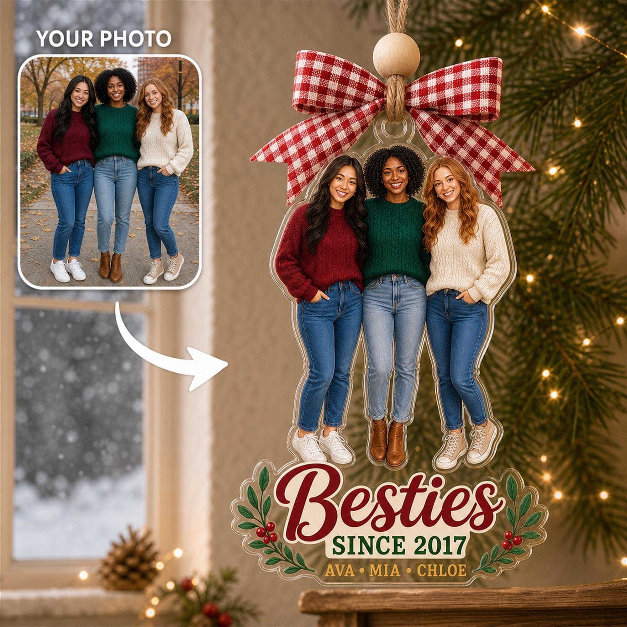 Custom Full Body Best Friend Acrylic Ornament - Personalized Photo Portrait Christmas Friendship Gift for Her