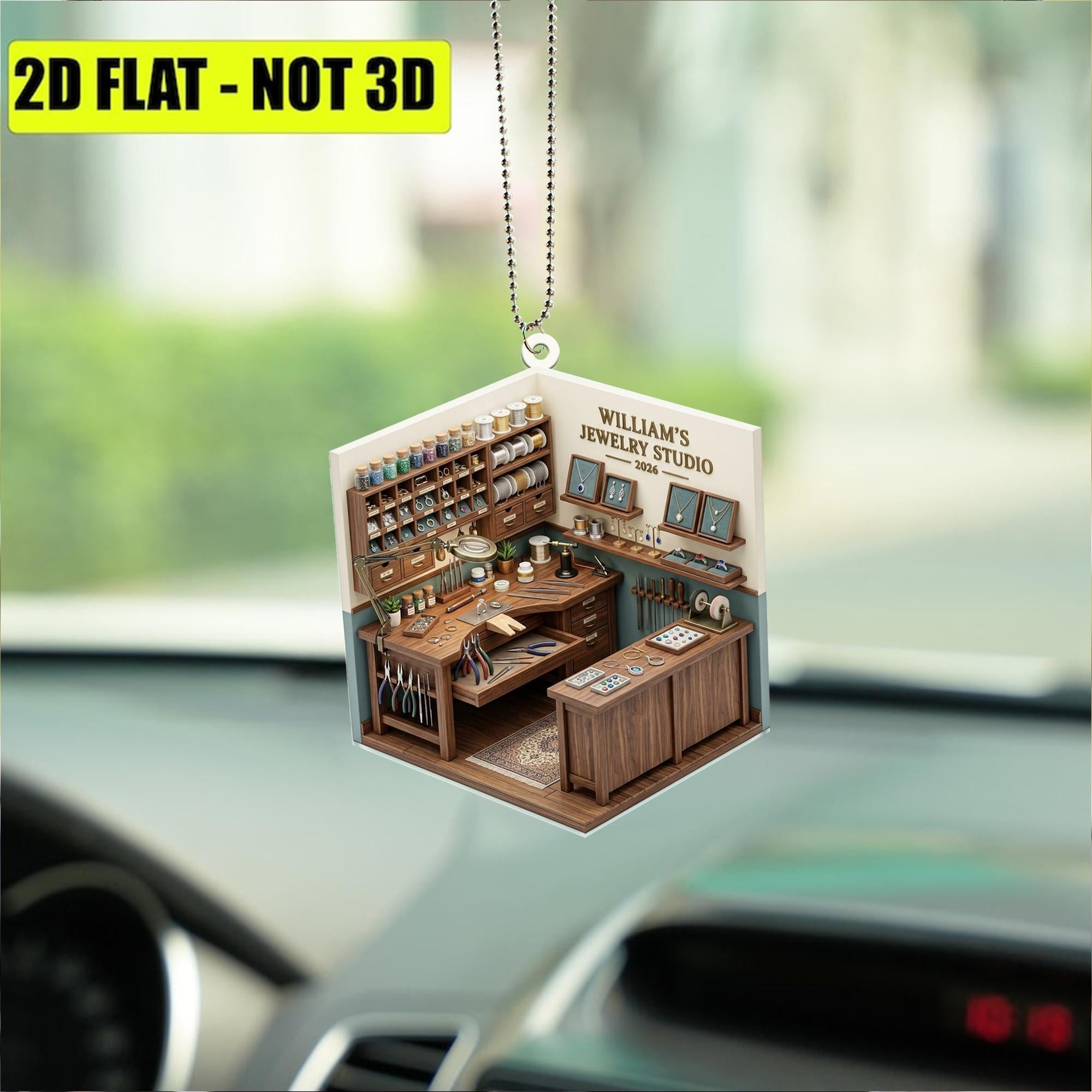 Personalized Jewelry Studio Christmas Ornament – Custom Craft Room Car Rearview Mirror Hanging Charm 2D Flat Decor 1 - MeasureMason Personalized Jewelry Studio Christmas Ornament – Custom Craft Room Car Rearview Mirror Hanging Charm 2D Flat Decor 1