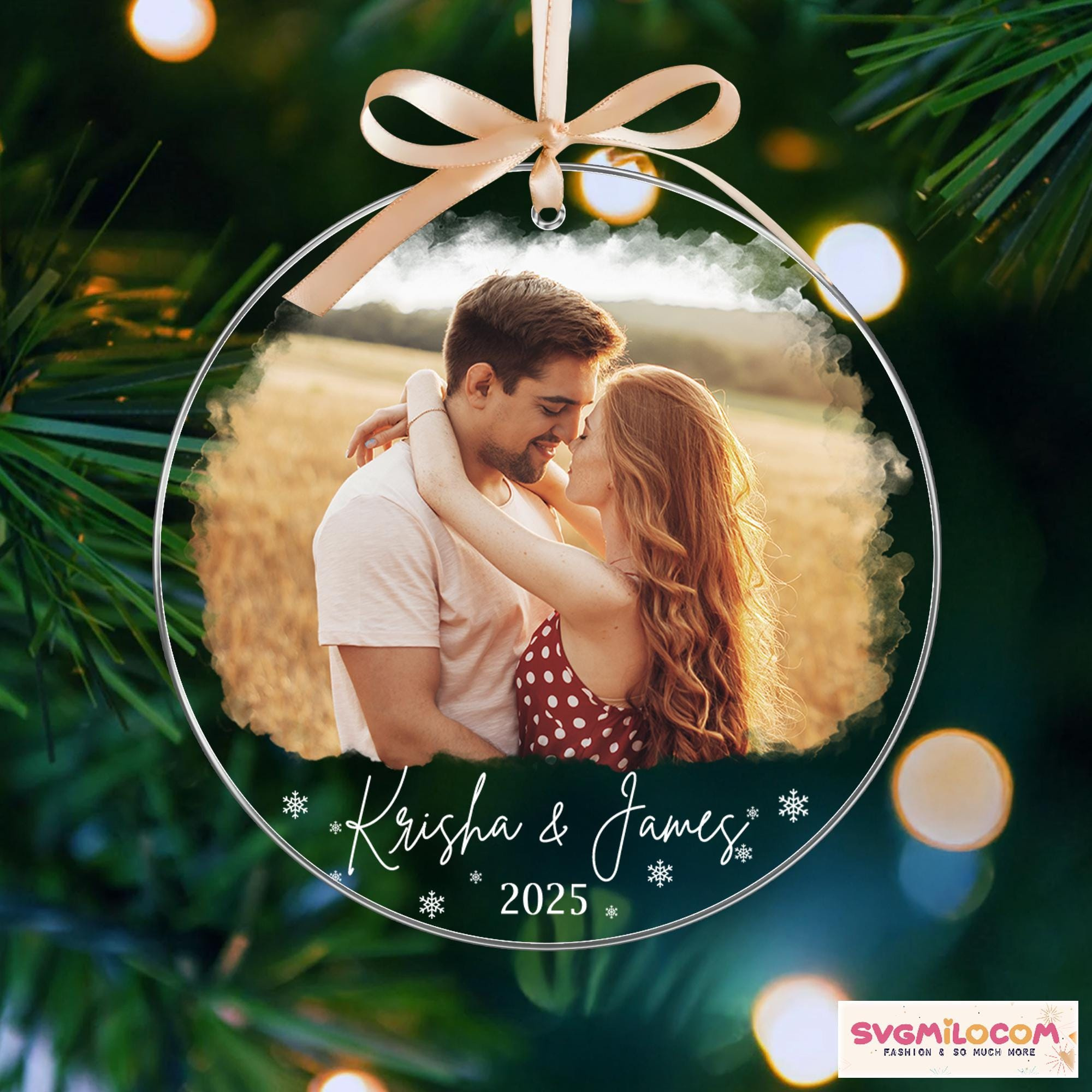 Personalized Couple Photo Glass Ornament - Custom Newlywed Christmas Keepsake Gift 4 - MeasureMason Personalized Couple Photo Glass Ornament - Custom Newlywed Christmas Keepsake Gift 4