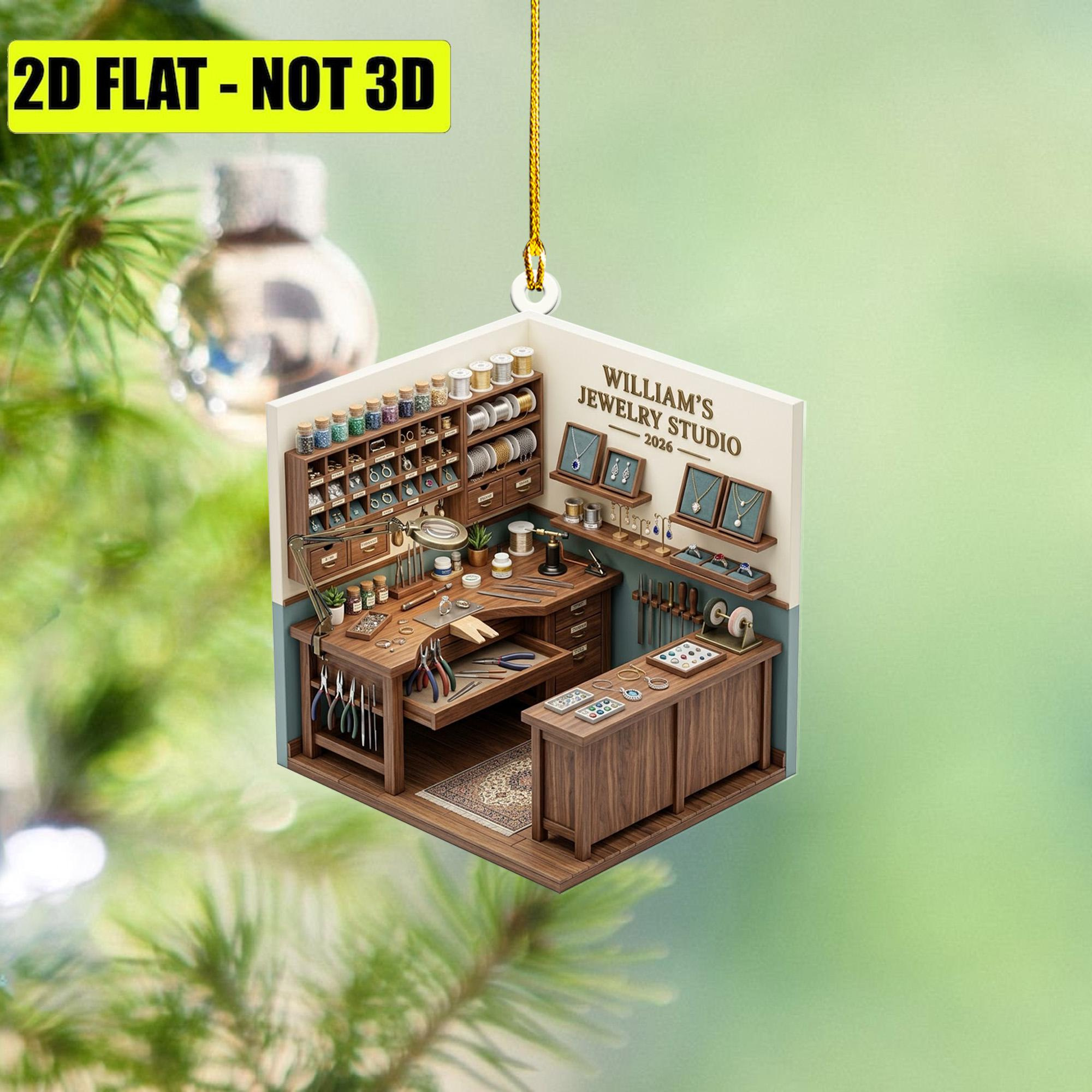 Personalized Jewelry Studio Christmas Ornament – Custom Craft Room Car Rearview Mirror Hanging Charm 2D Flat Decor