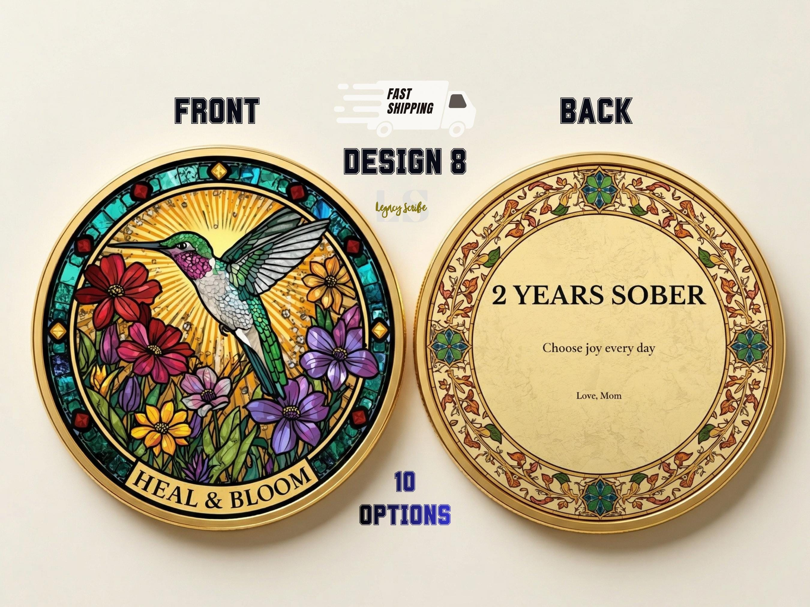 Personalized Sobriety Coin - 1 to 50 Years Sober Recovery Gift, UV Printed Keepsake