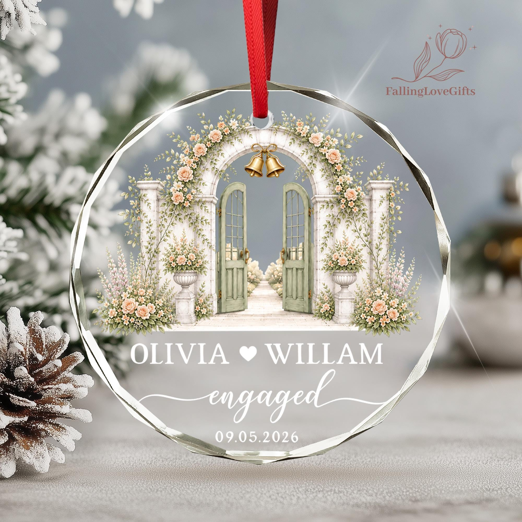 Floral Arch Engagement Keepsake Ornament - Personalized Wedding Gift for Couples 2 - MeasureMason Floral Arch Engagement Keepsake Ornament - Personalized Wedding Gift for Couples 2