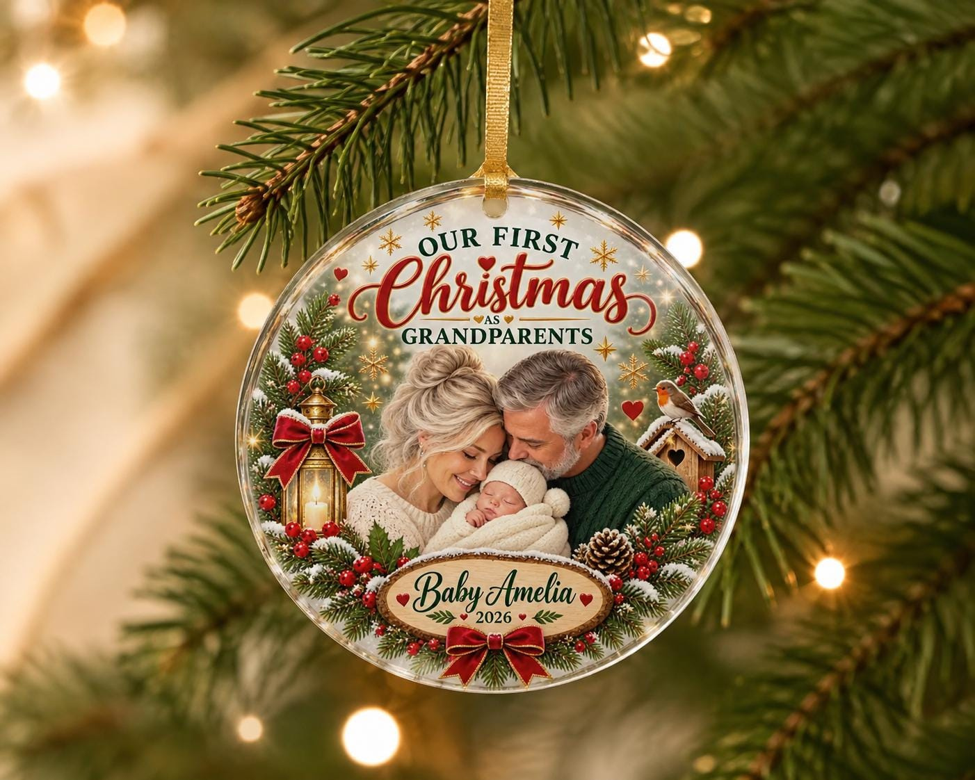 Clear Glass Round Christmas Ornament Blank - 3.5" Custom UV Printed Holiday Tree Decoration with Gold Ribbon 2 - MeasureMason Clear Glass Round Christmas Ornament Blank - 3.5" Custom UV Printed Holiday Tree Decoration with Gold Ribbon 2
