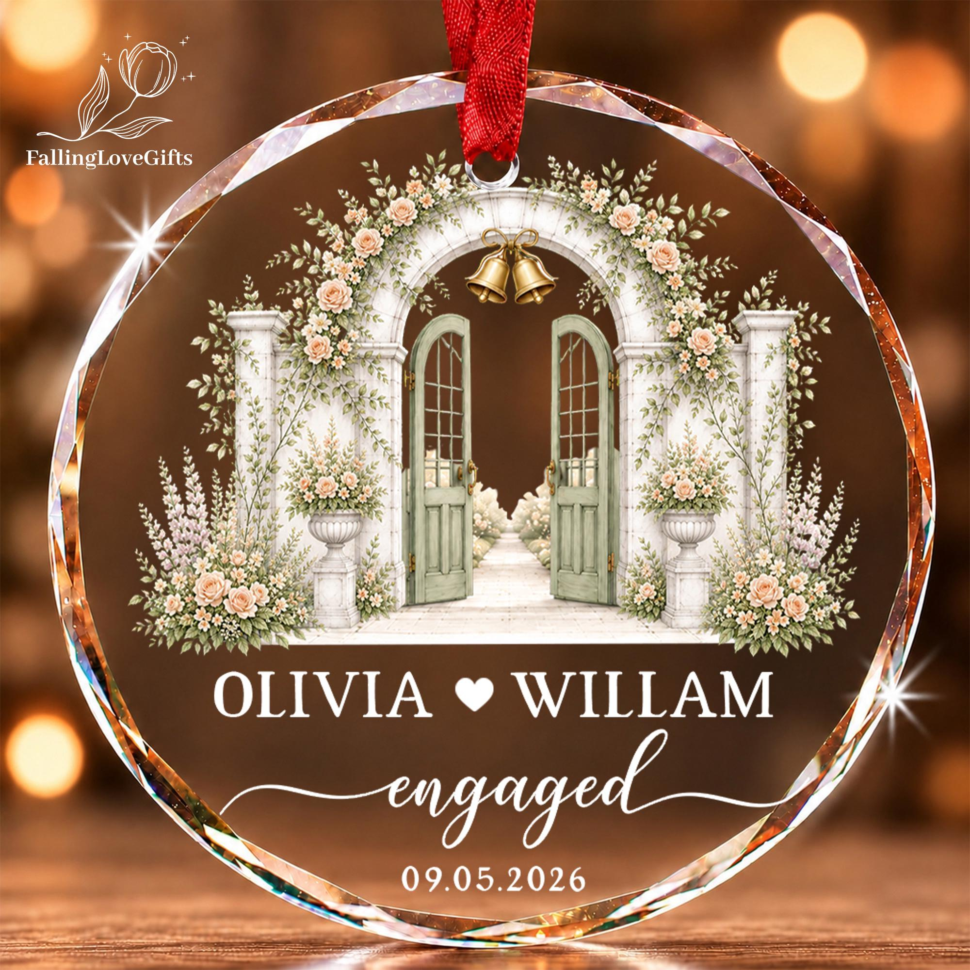 Floral Arch Engagement Keepsake Ornament - Personalized Wedding Gift for Couples