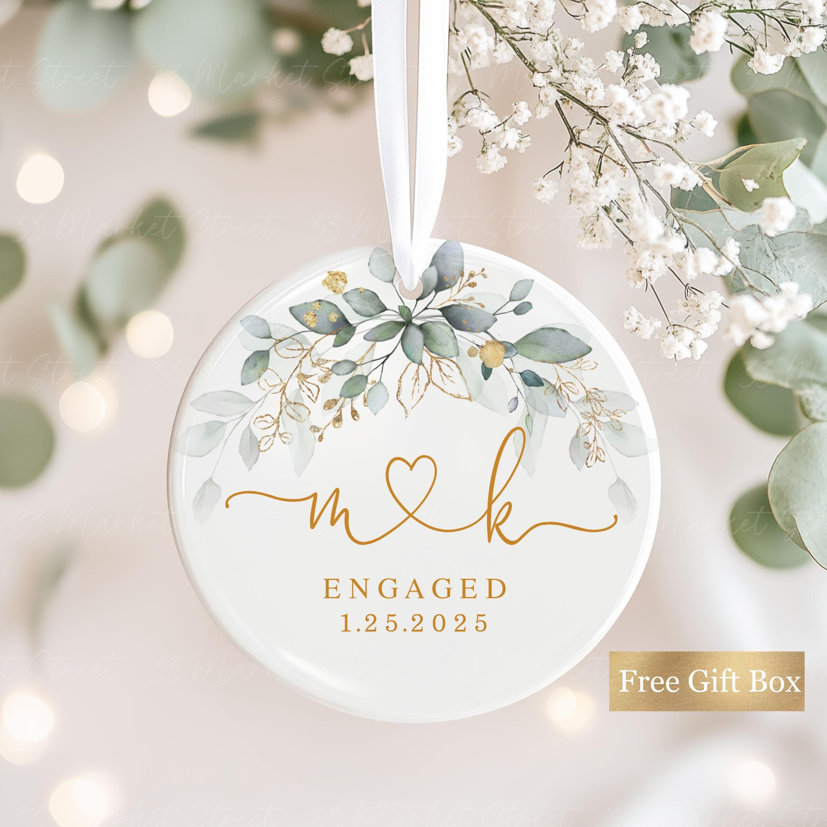 Personalized Engagement Ornament - Custom Couple's Initials & Date Keepsake
