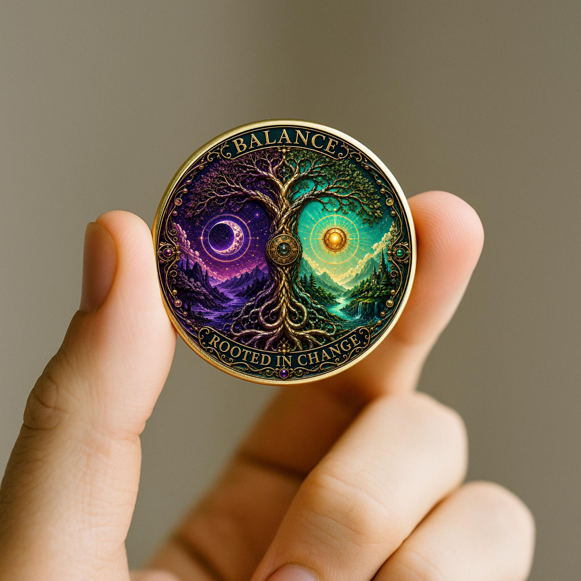 Personalized AA Chip or NA Chip, Tree of Balance Sobriety Coin, One Day At A Time Serenity Prayer Medallion