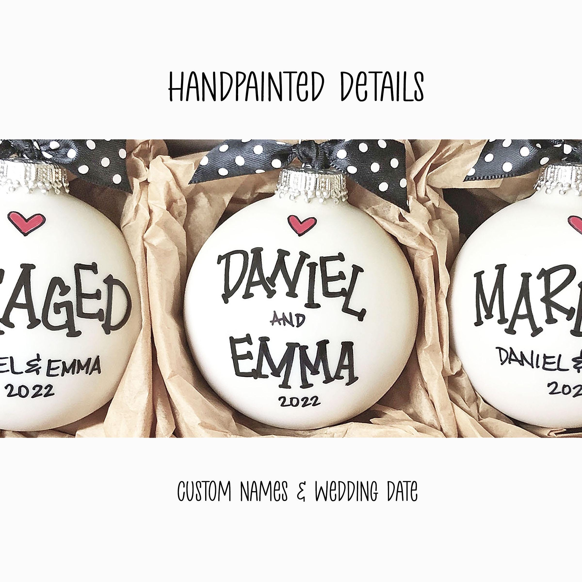 Personalized Engagement & Married Ornament Set, Custom Names & Date, Wedding Gift for Couple, Hand-Painted Glass Bulb Ke 1 - MeasureMason Personalized Engagement & Married Ornament Set, Custom Names & Date, Wedding Gift for Couple, Hand-Painted Glass Bulb Ke 1