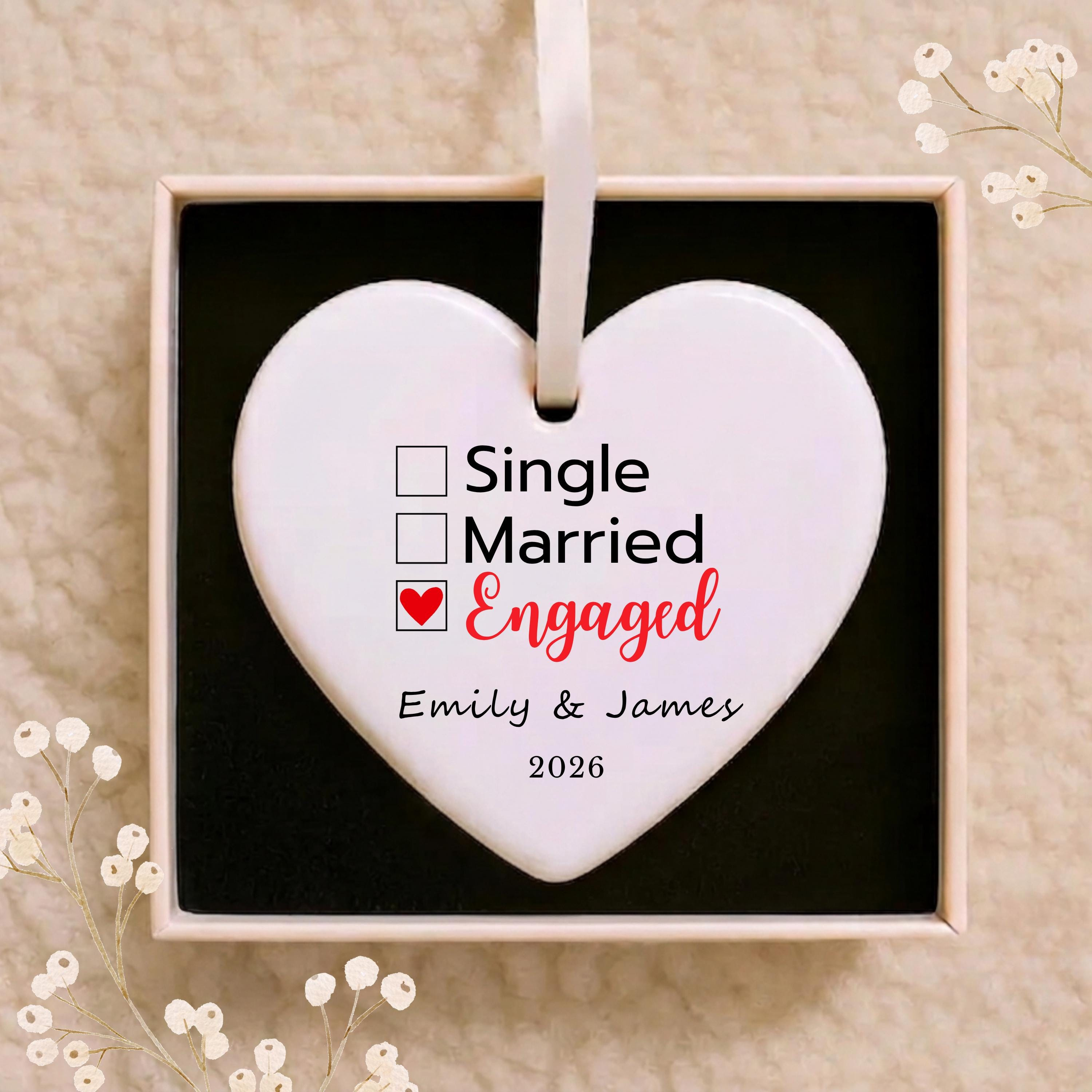 Personalized Just Engued Heart Ceramic Ornament - Custom Couple Names & Year Wedding Keepsake Personalized Just Engued Heart Ceramic Ornament - Custom Couple Names & Year Wedding Keepsake