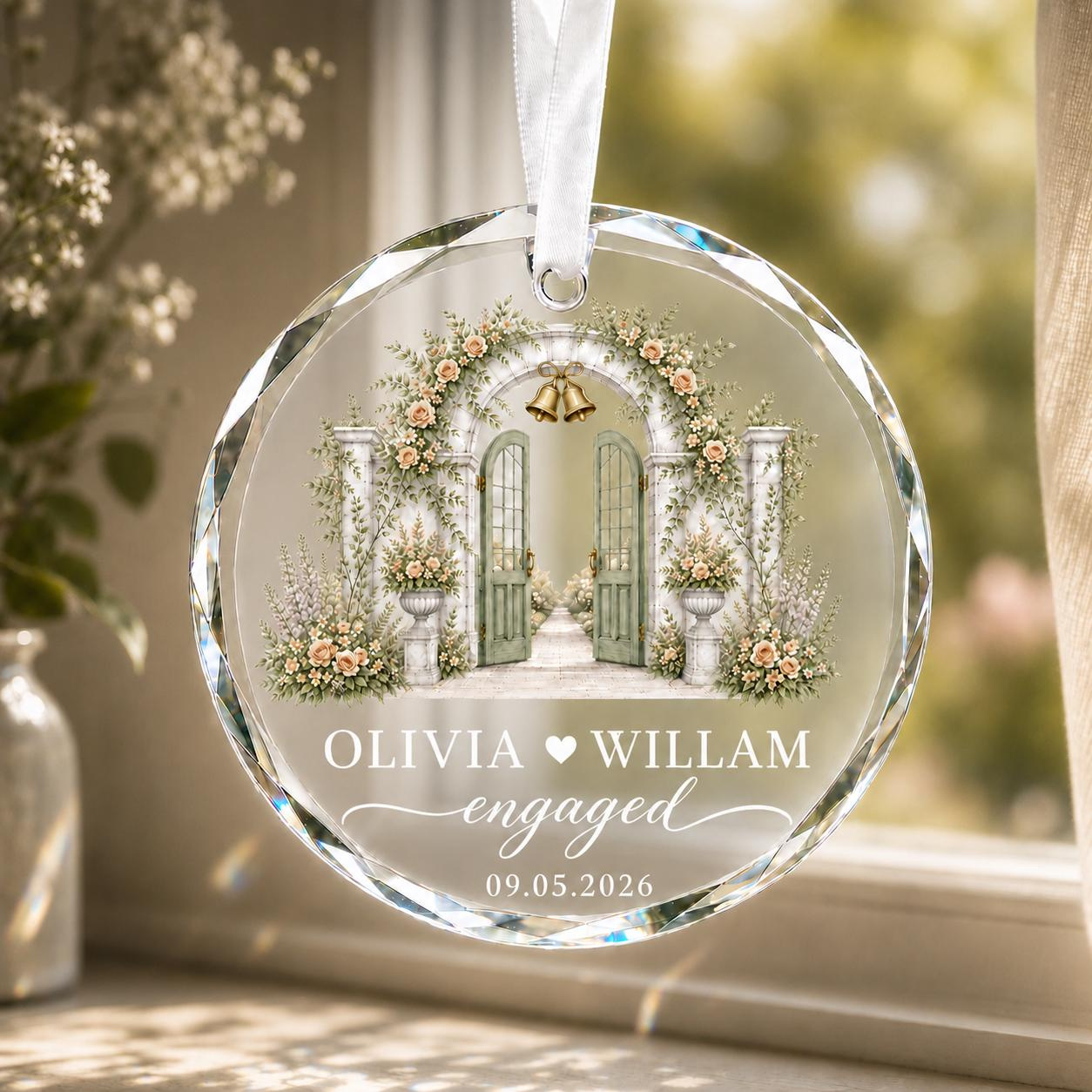 Floral Arch Engagement Keepsake Ornament - Personalized Wedding Gift for Couples 1 - MeasureMason Floral Arch Engagement Keepsake Ornament - Personalized Wedding Gift for Couples 1