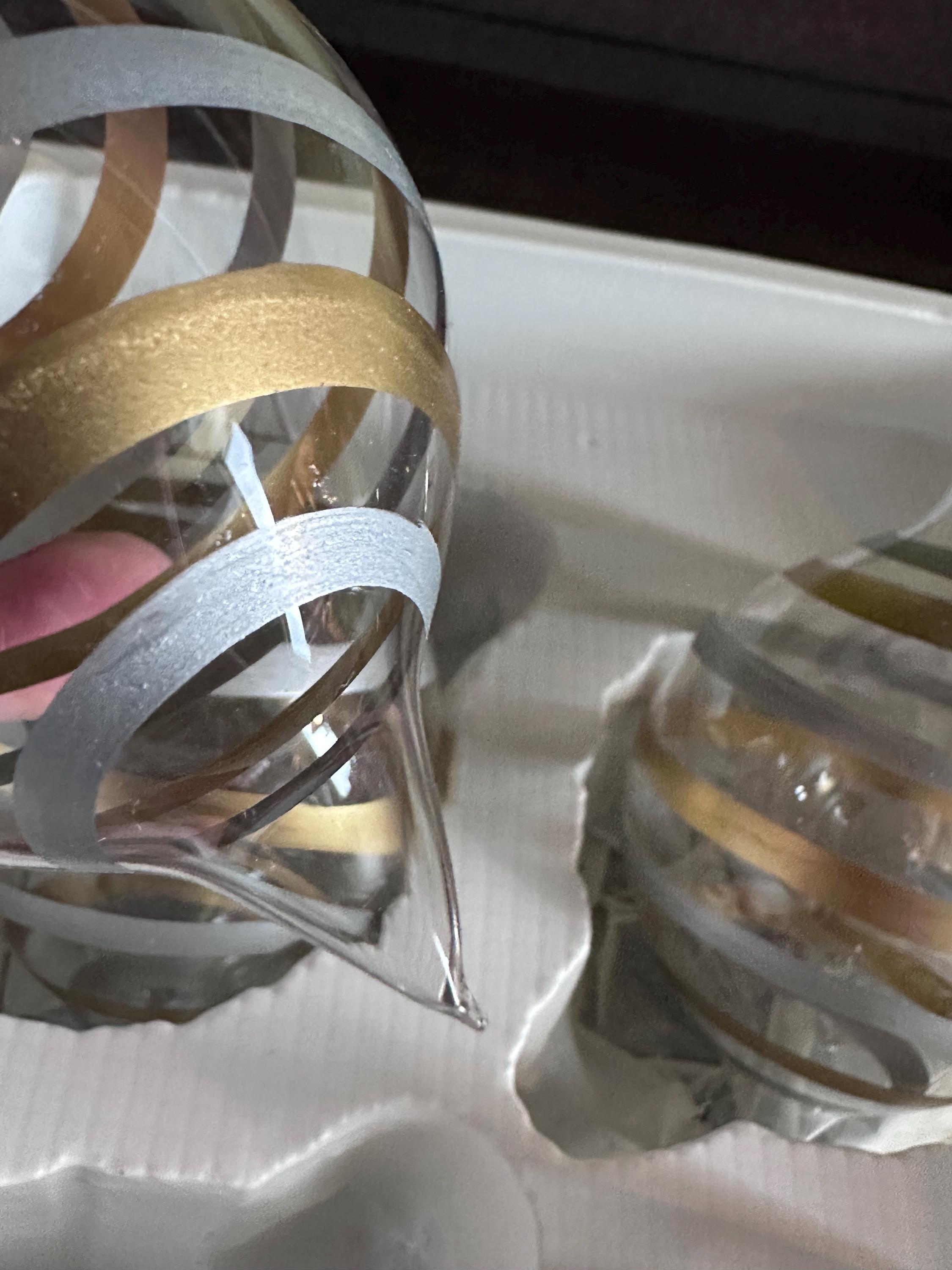Vintage Clear Blown Glass Christmas Ornaments with Gold and Silver Stripes, Round Pointy Finial, Set of 4 3 - MeasureMason Vintage Clear Blown Glass Christmas Ornaments with Gold and Silver Stripes, Round Pointy Finial, Set of 4 3