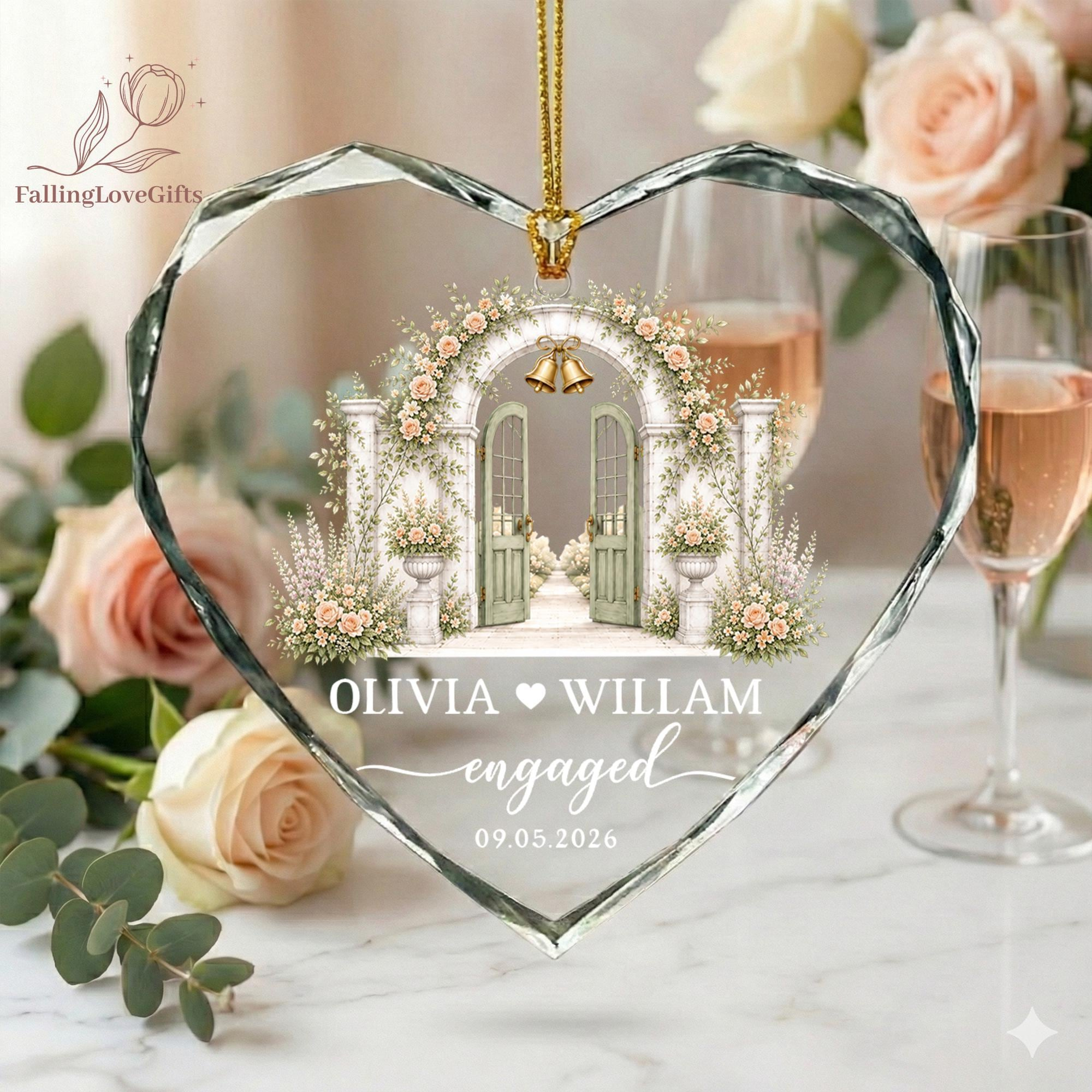 Floral Arch Engagement Keepsake Ornament - Personalized Wedding Gift for Couples 4 - MeasureMason Floral Arch Engagement Keepsake Ornament - Personalized Wedding Gift for Couples 4