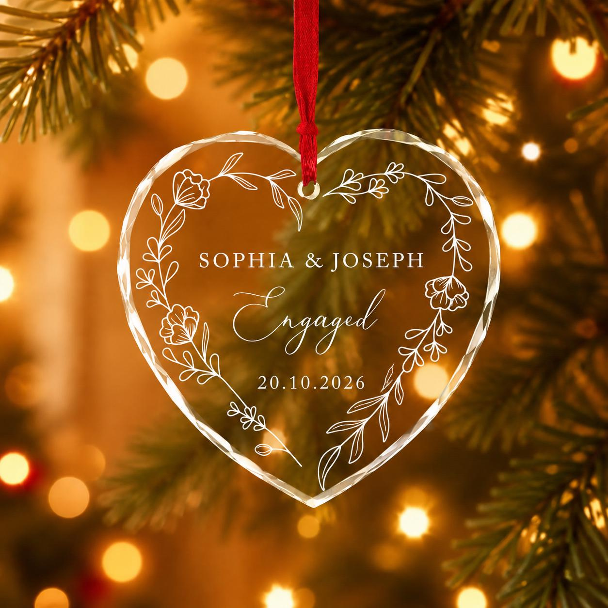 Personalized Engaged Glass Ornament with Names & Date, Wedding Keepsake, Engagement Gift for Couple, Newlywed Christmas