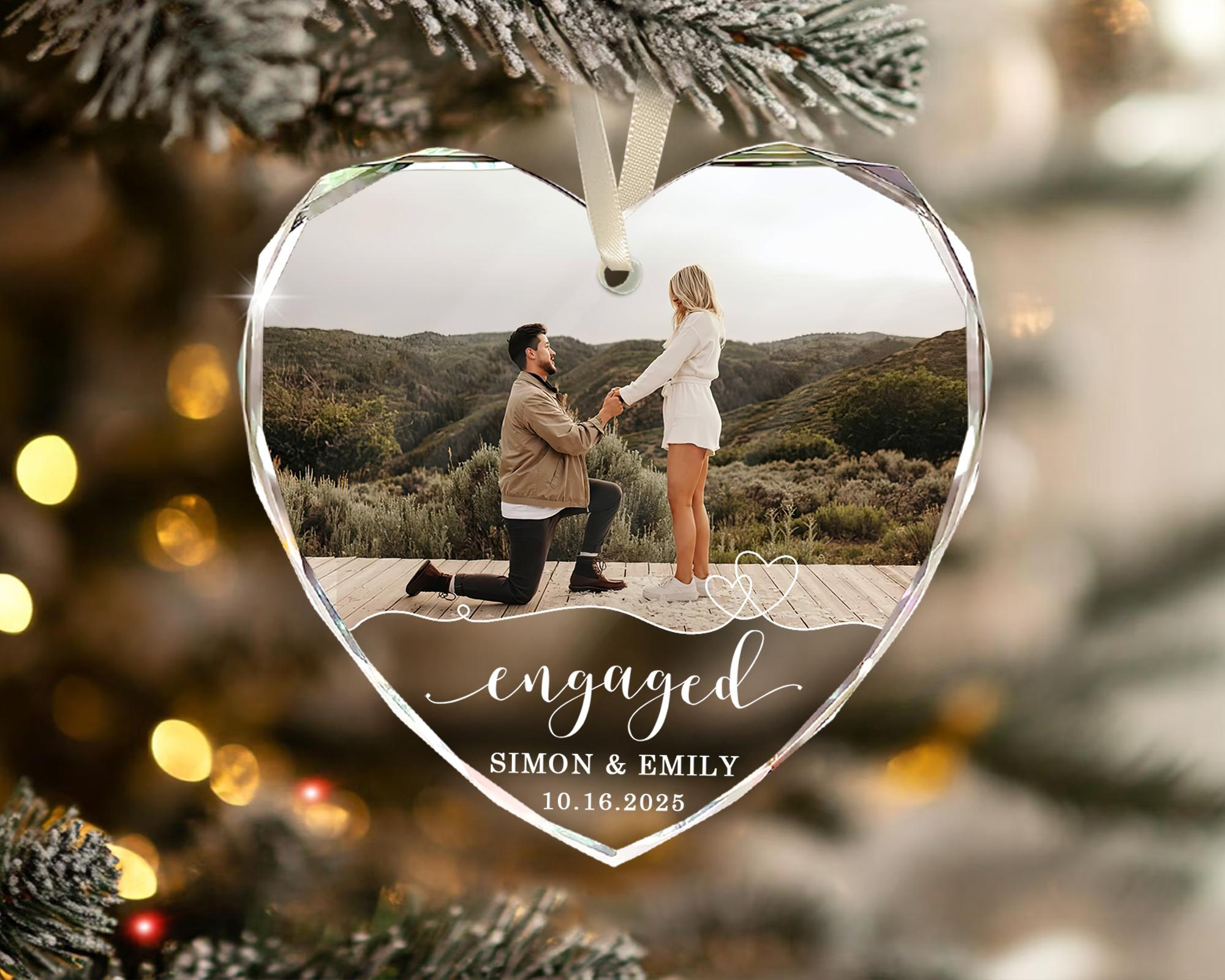 Personalized Engagement Photo Ornament - Glass Heart Wedding Keepsake 1 - MeasureMason Personalized Engagement Photo Ornament - Glass Heart Wedding Keepsake 1