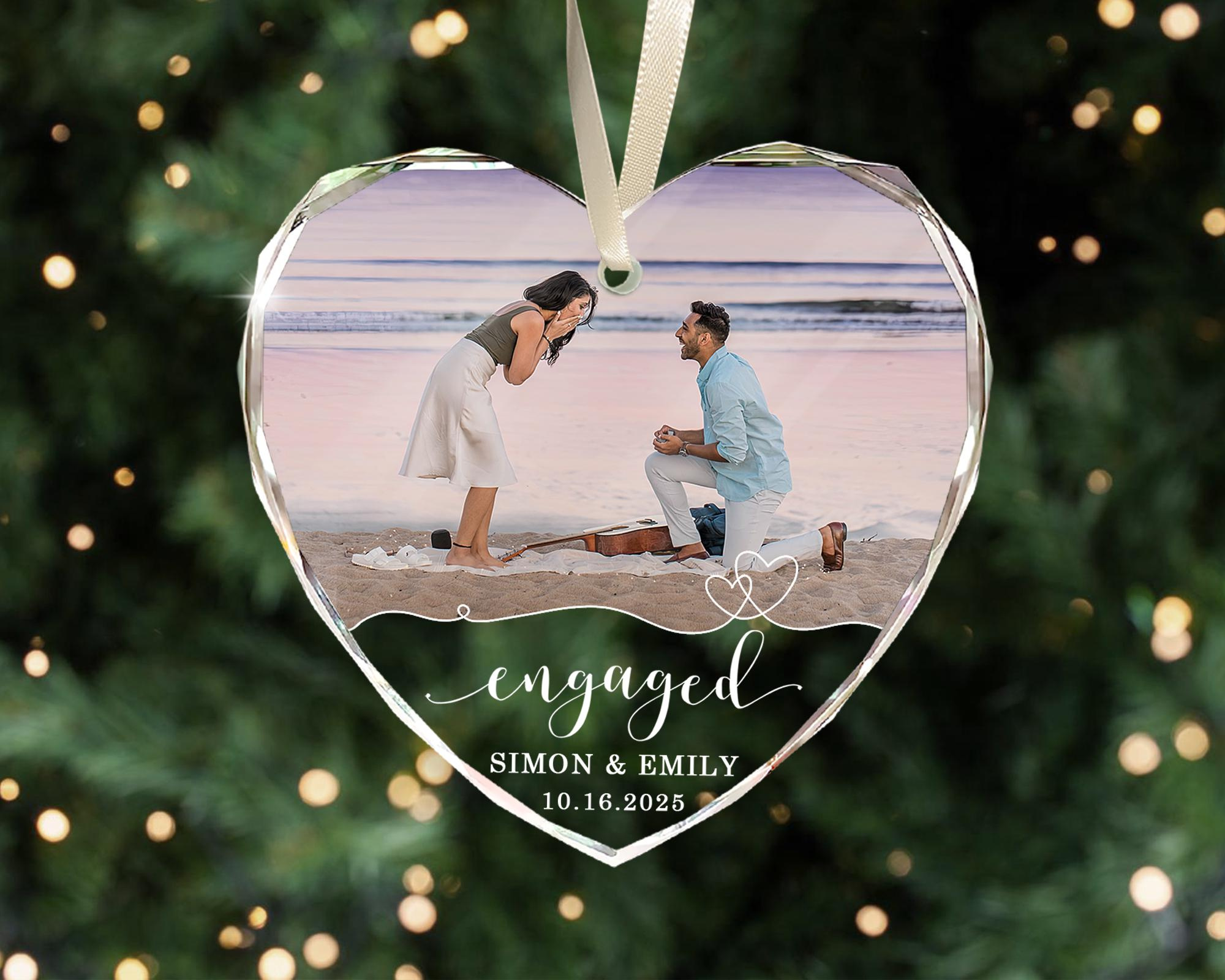 Personalized Engagement Photo Ornament - Glass Heart Wedding Keepsake 2 - MeasureMason Personalized Engagement Photo Ornament - Glass Heart Wedding Keepsake 2