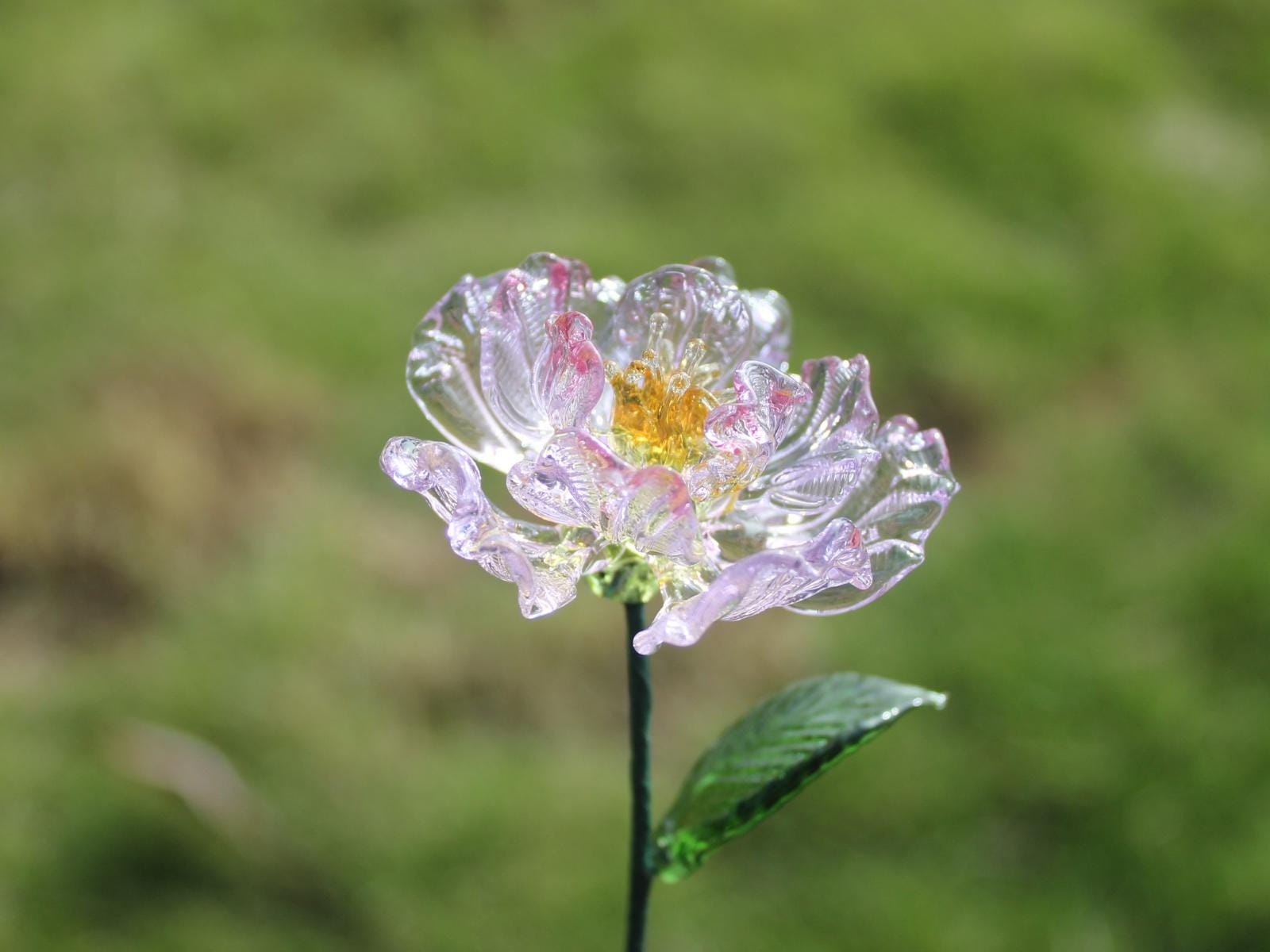 Handmade Glass Carnation Birth Flower with Ceramic Vase - Kiln-Fired Floral Decor