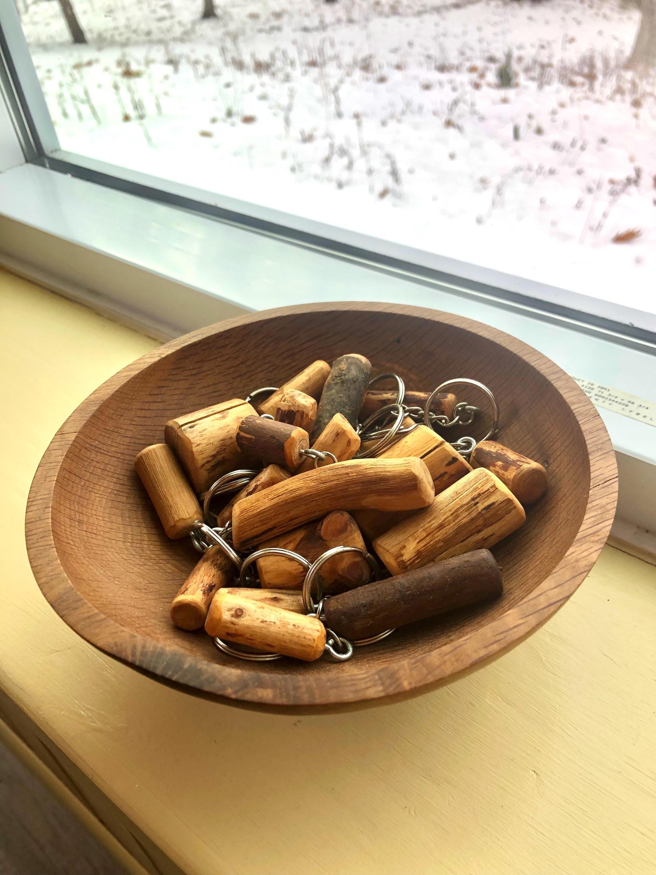 Handmade Wooden Branch Off-Cut Keychain - Rustic Natural Wood, Sanded Smooth & Oiled, Unique One of a Kind