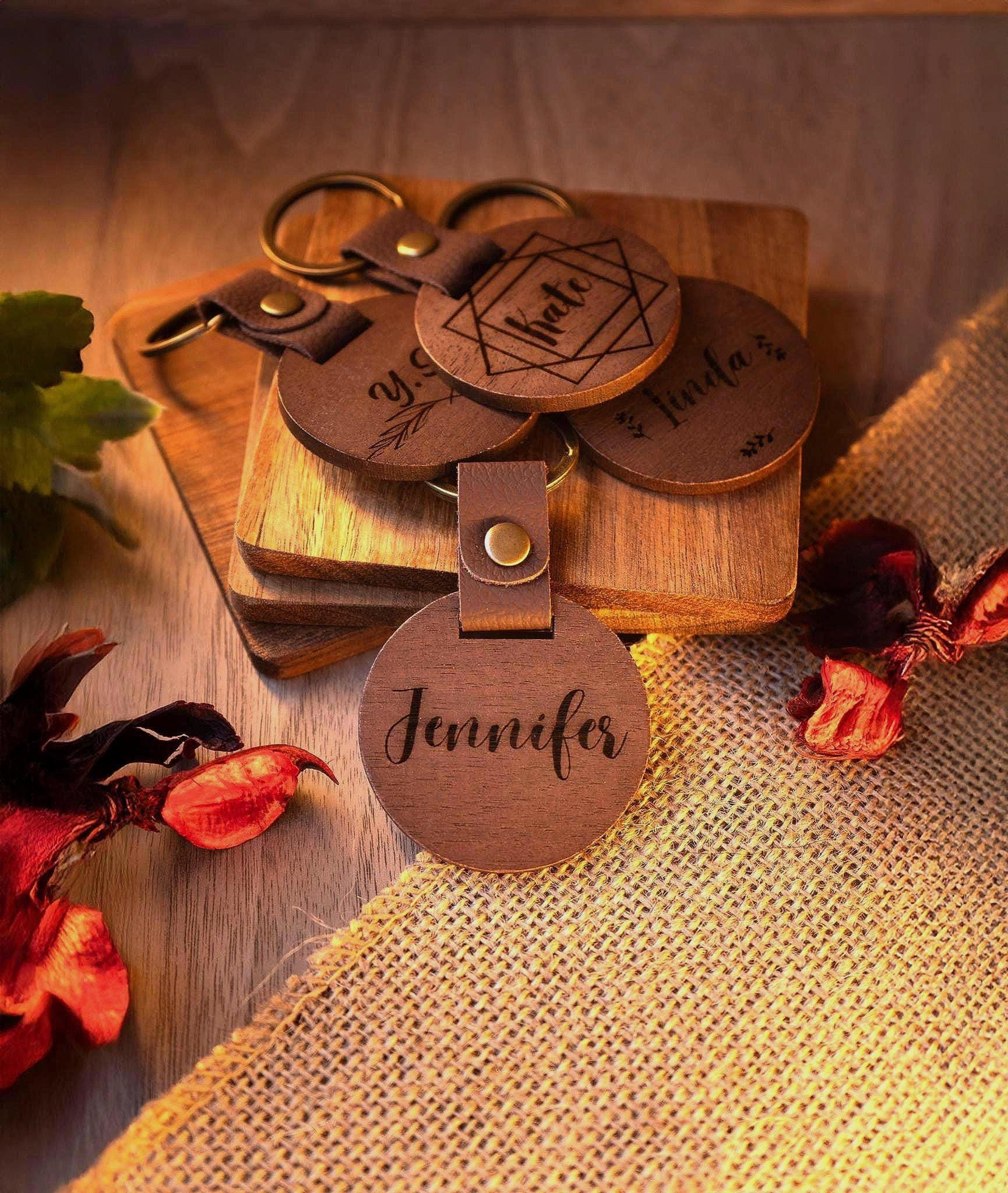 Personalized Walnut Wood Keychain with Custom Engraved Name, Rustic Round Design for Men, Thank You Gift Bulk, Wedding F Personalized Walnut Wood Keychain with Custom Engraved Name, Rustic Round Design for Men, Thank You Gift Bulk, Wedding F