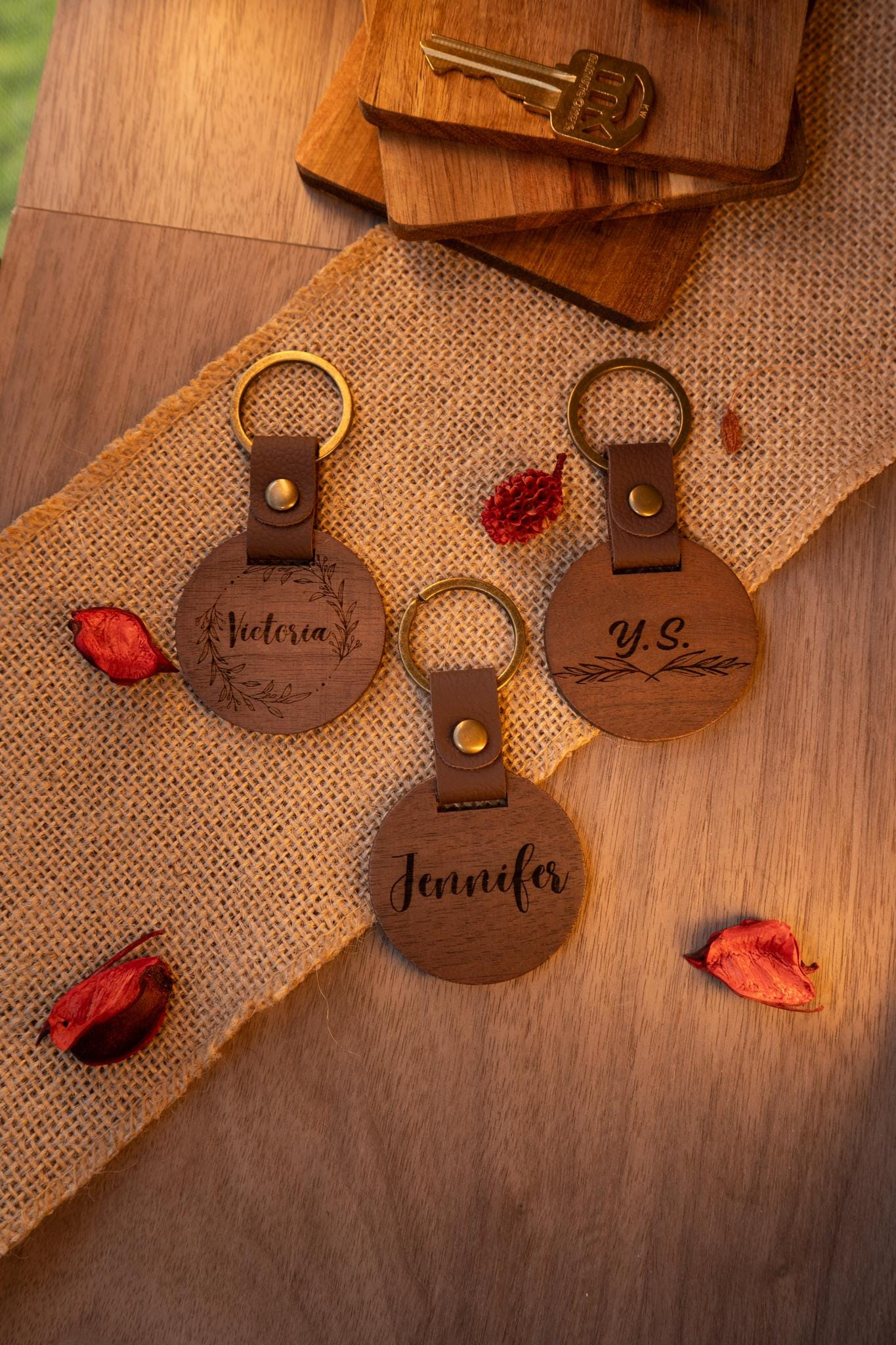 Personalized Walnut Wood Keychain with Custom Engraved Name, Rustic Round Design for Men, Thank You Gift Bulk, Wedding F 3 - MeasureMason Personalized Walnut Wood Keychain with Custom Engraved Name, Rustic Round Design for Men, Thank You Gift Bulk, Wedding F 3