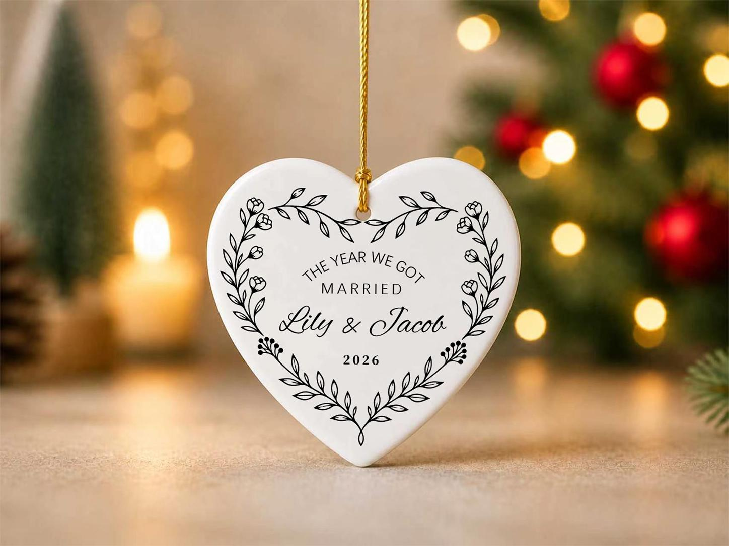 Personalized Wedding Ceramic Heart Christmas Ornament Custom Name Year Married Couple Anniversary Keepsake Gift 4 - MeasureMason Personalized Wedding Ceramic Heart Christmas Ornament Custom Name Year Married Couple Anniversary Keepsake Gift 4