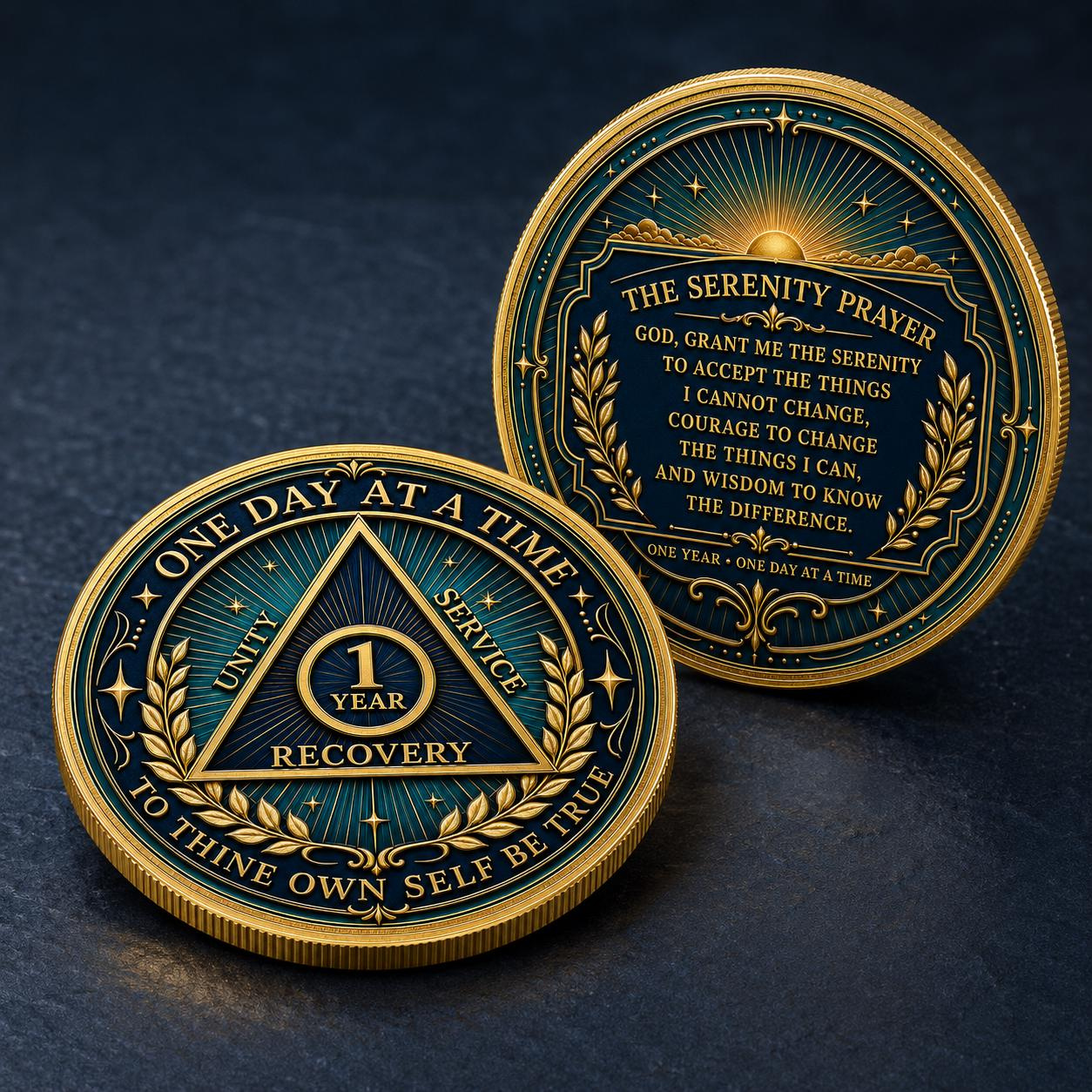 Custom Year Sobriety Coin - Personalized Recovery Medallion with Serenity Prayer 2 - MeasureMason Custom Year Sobriety Coin - Personalized Recovery Medallion with Serenity Prayer 2