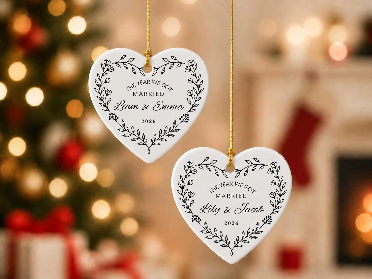 Personalized Wedding Ceramic Heart Christmas Ornament Custom Name Year Married Couple Anniversary Keepsake Gift 2 - MeasureMason Personalized Wedding Ceramic Heart Christmas Ornament Custom Name Year Married Couple Anniversary Keepsake Gift 2