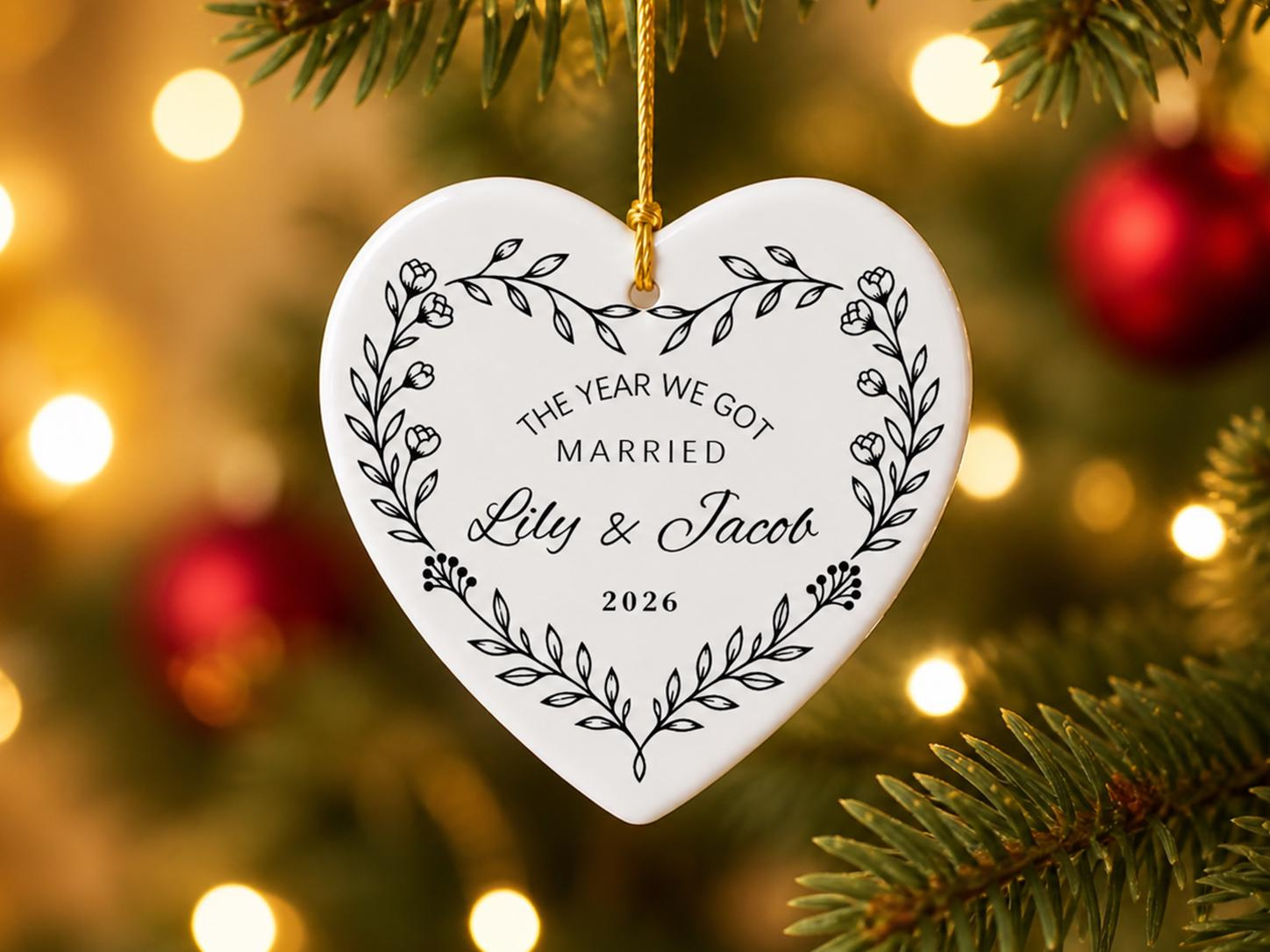 Personalized Wedding Ceramic Heart Christmas Ornament Custom Name Year Married Couple Anniversary Keepsake Gift 1 - MeasureMason Personalized Wedding Ceramic Heart Christmas Ornament Custom Name Year Married Couple Anniversary Keepsake Gift 1