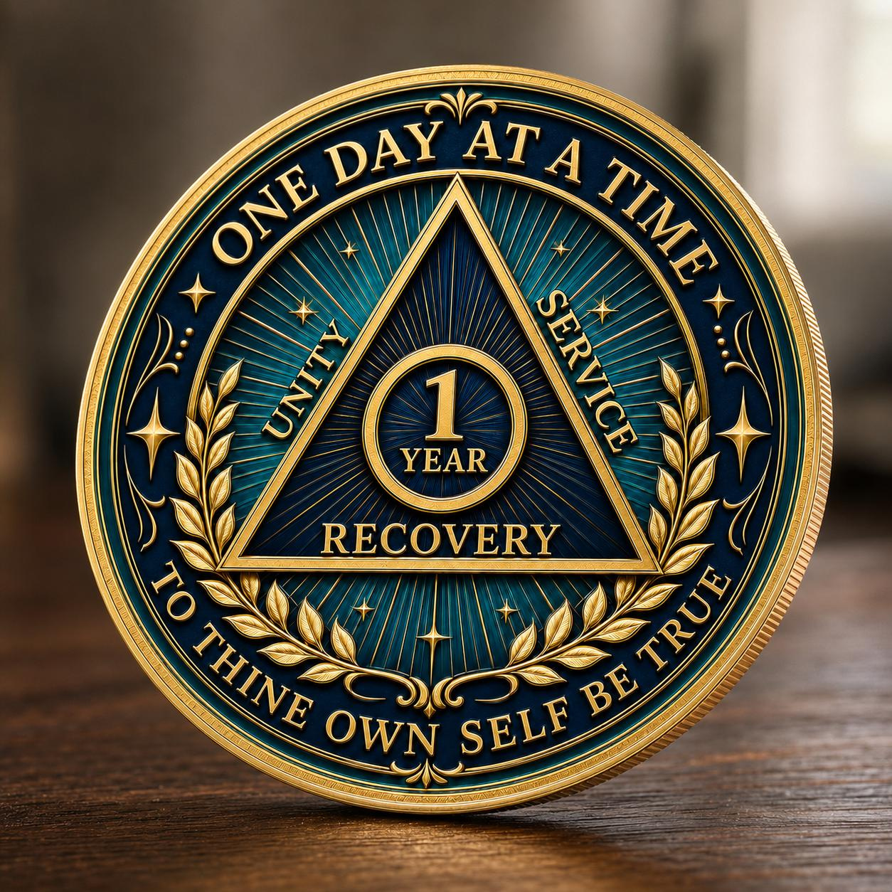 Custom Year Sobriety Coin - Personalized Recovery Medallion with Serenity Prayer