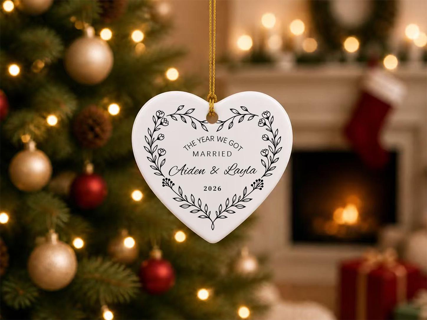 Personalized Wedding Ceramic Heart Christmas Ornament Custom Name Year Married Couple Anniversary Keepsake Gift 3 - MeasureMason Personalized Wedding Ceramic Heart Christmas Ornament Custom Name Year Married Couple Anniversary Keepsake Gift 3