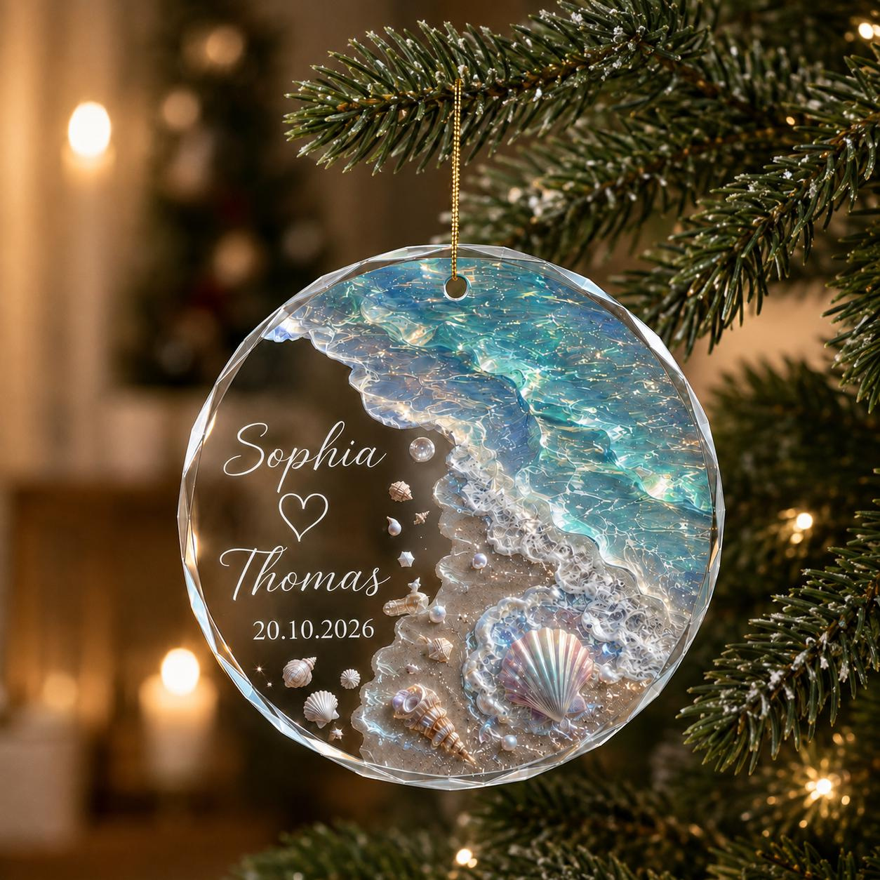 Personalized Beach Glass Christmas Ornament - Couple Name Heart Ocean Wave Coastal Keepsake Gift 4 - MeasureMason Personalized Beach Glass Christmas Ornament - Couple Name Heart Ocean Wave Coastal Keepsake Gift 4