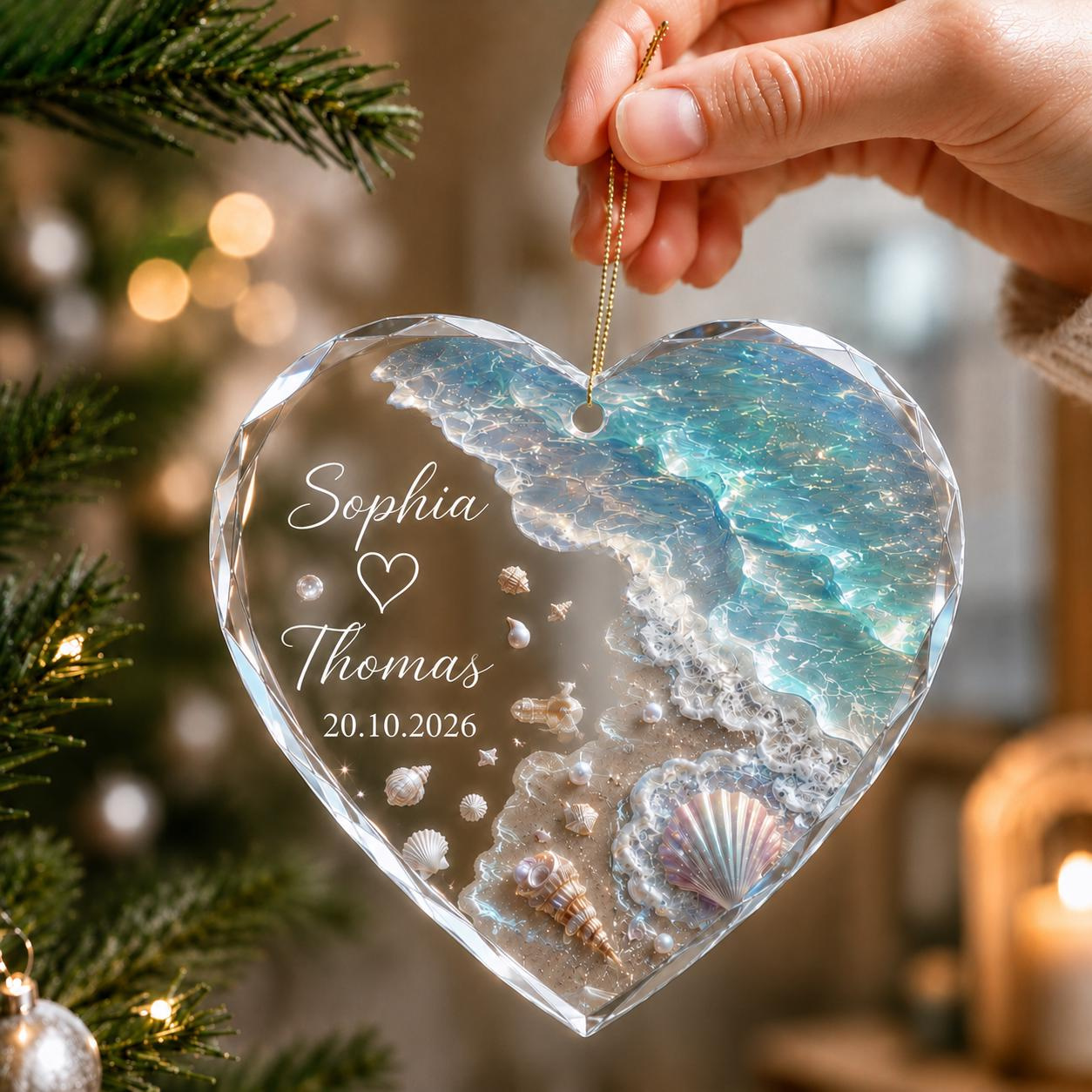 Personalized Beach Glass Christmas Ornament - Couple Name Heart Ocean Wave Coastal Keepsake Gift 1 - MeasureMason Personalized Beach Glass Christmas Ornament - Couple Name Heart Ocean Wave Coastal Keepsake Gift 1