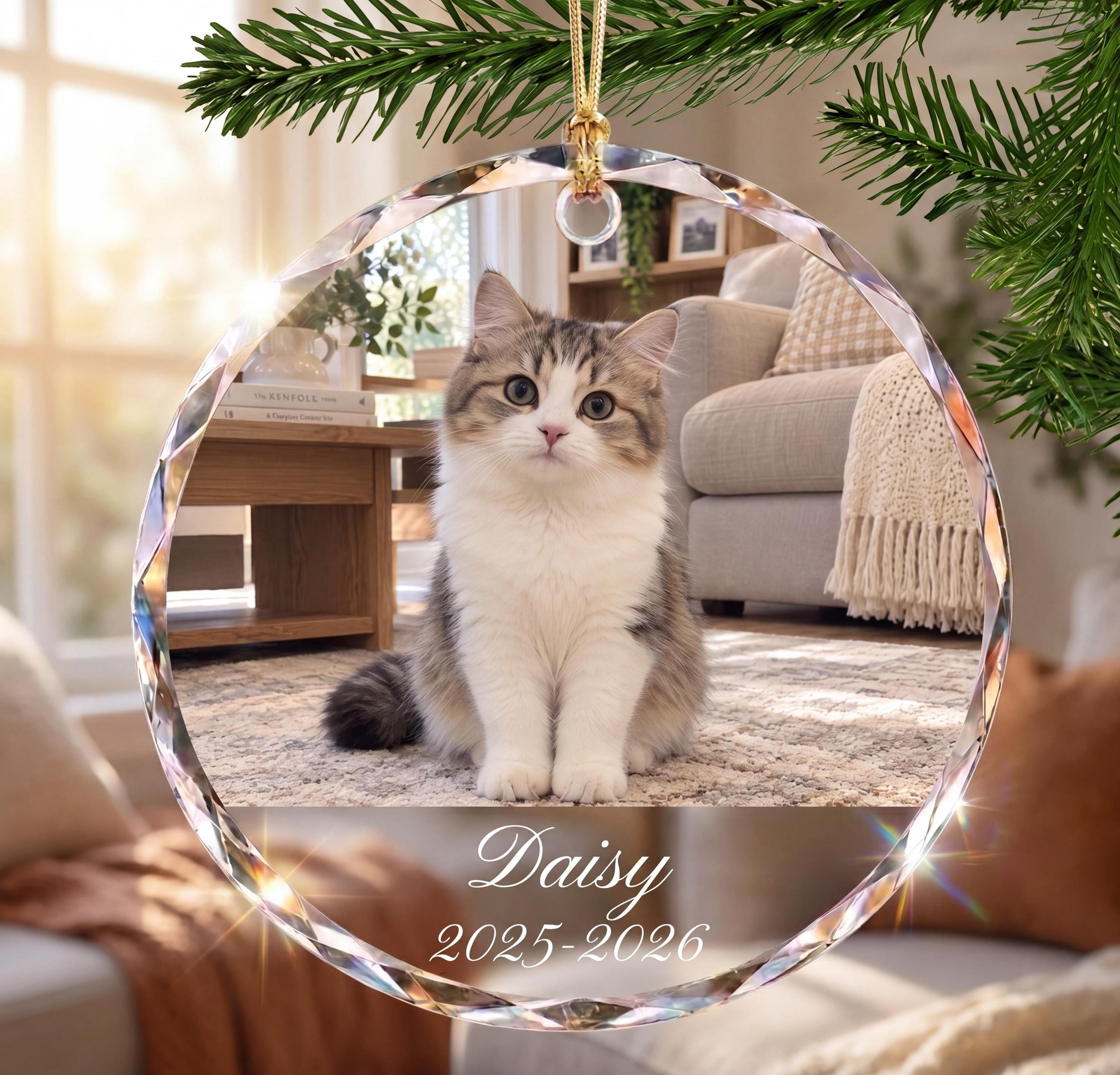 Personalized Photo Glass Christmas Ornament, Custom Names & Engagement Date, Botanical Wreath Keepsake 2 - MeasureMason Personalized Photo Glass Christmas Ornament, Custom Names & Engagement Date, Botanical Wreath Keepsake 2