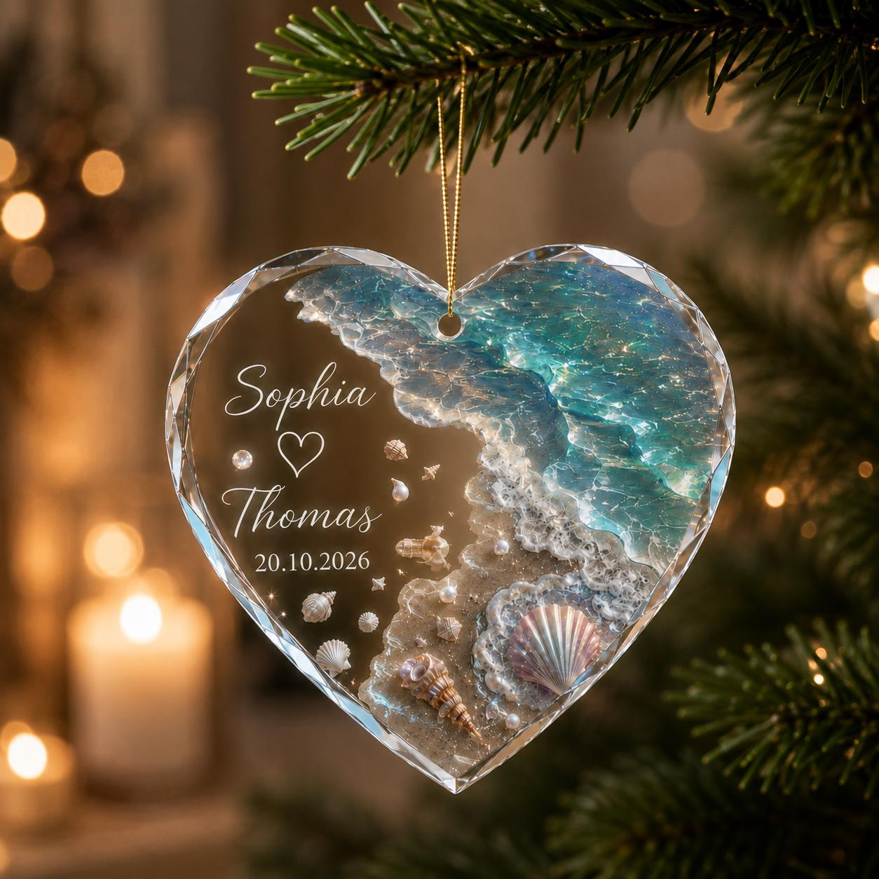 Personalized Beach Glass Christmas Ornament - Couple Name Heart Ocean Wave Coastal Keepsake Gift 3 - MeasureMason Personalized Beach Glass Christmas Ornament - Couple Name Heart Ocean Wave Coastal Keepsake Gift 3