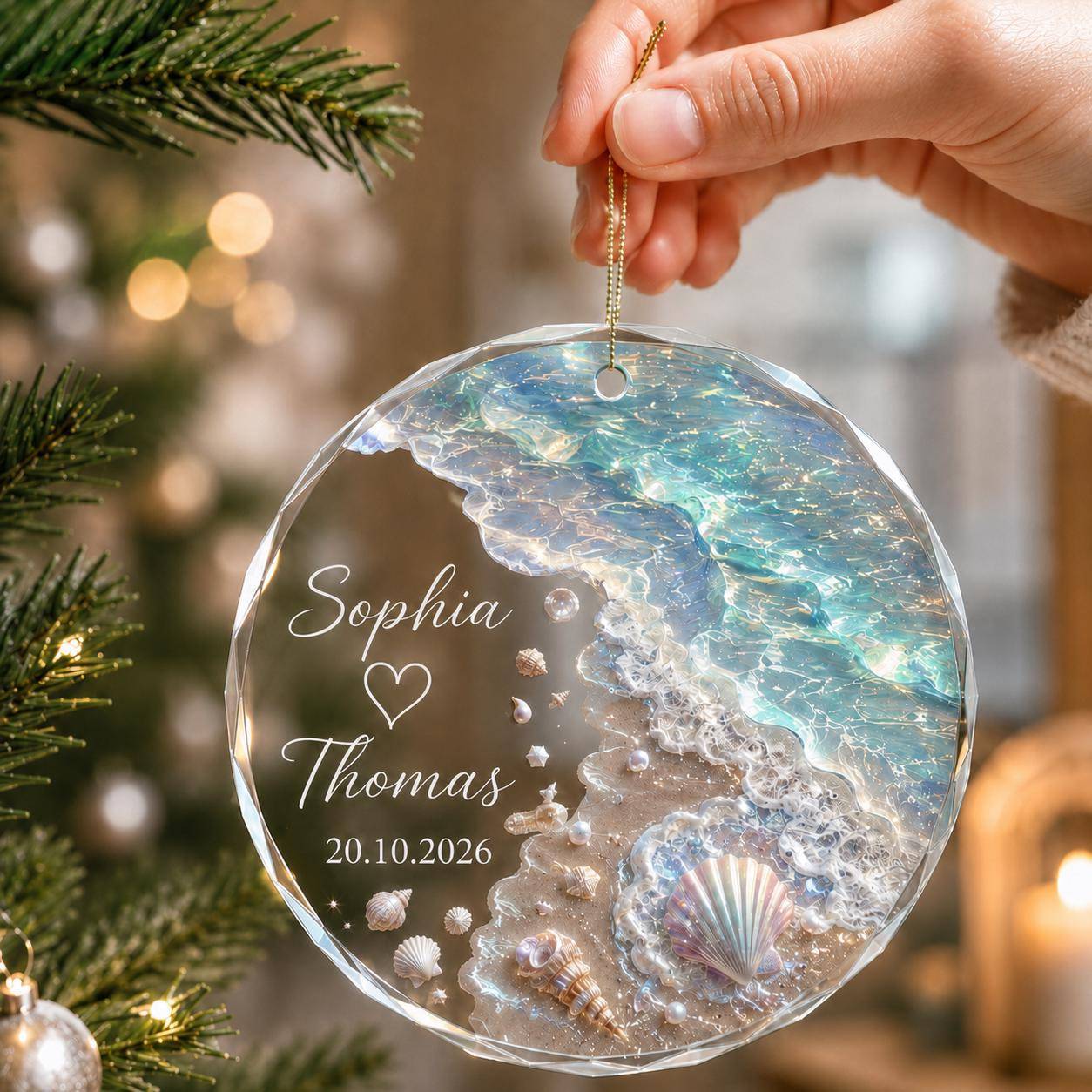 Personalized Beach Glass Christmas Ornament - Couple Name Heart Ocean Wave Coastal Keepsake Gift 2 - MeasureMason Personalized Beach Glass Christmas Ornament - Couple Name Heart Ocean Wave Coastal Keepsake Gift 2
