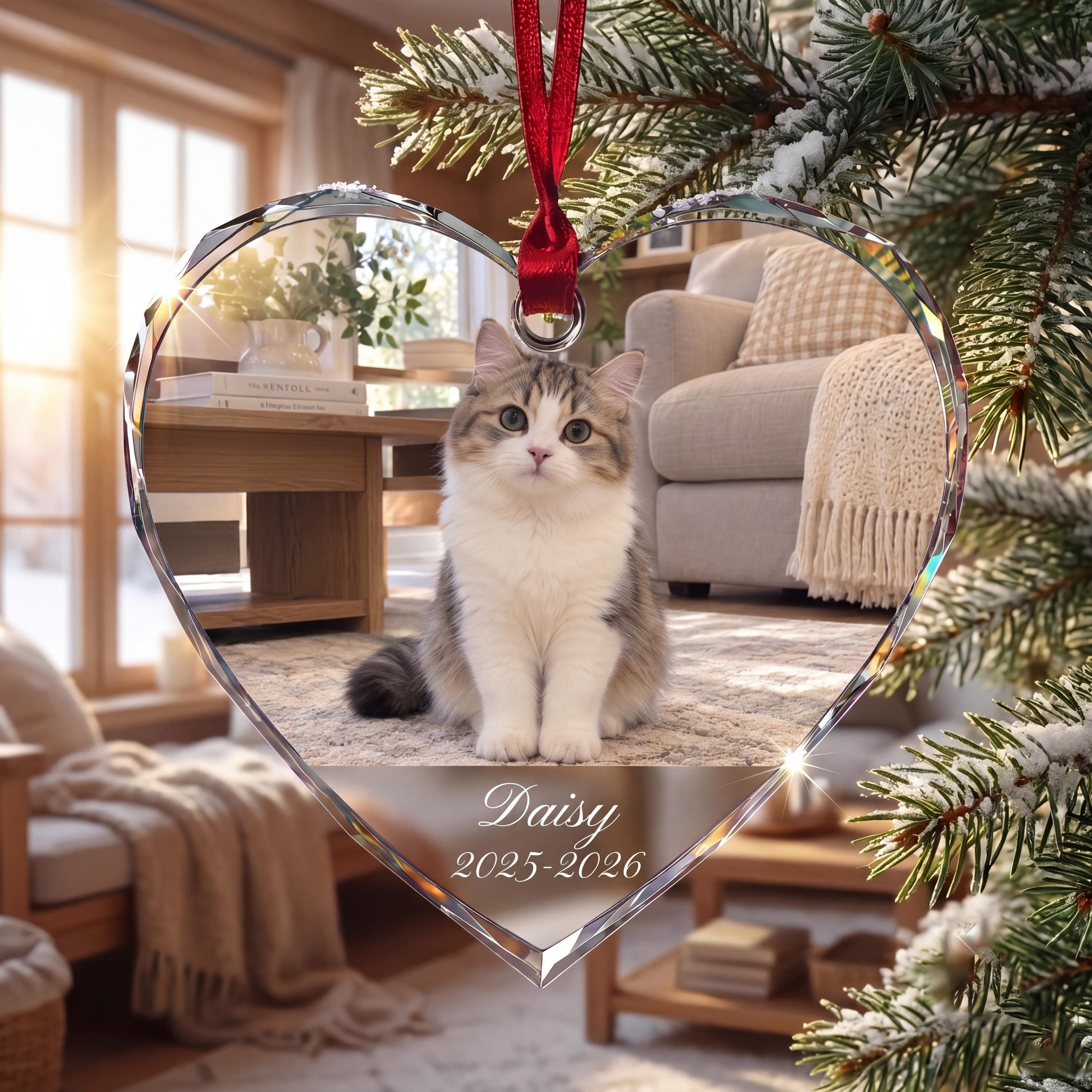 Personalized Photo Glass Christmas Ornament, Custom Names & Engagement Date, Botanical Wreath Keepsake 1 - MeasureMason Personalized Photo Glass Christmas Ornament, Custom Names & Engagement Date, Botanical Wreath Keepsake 1