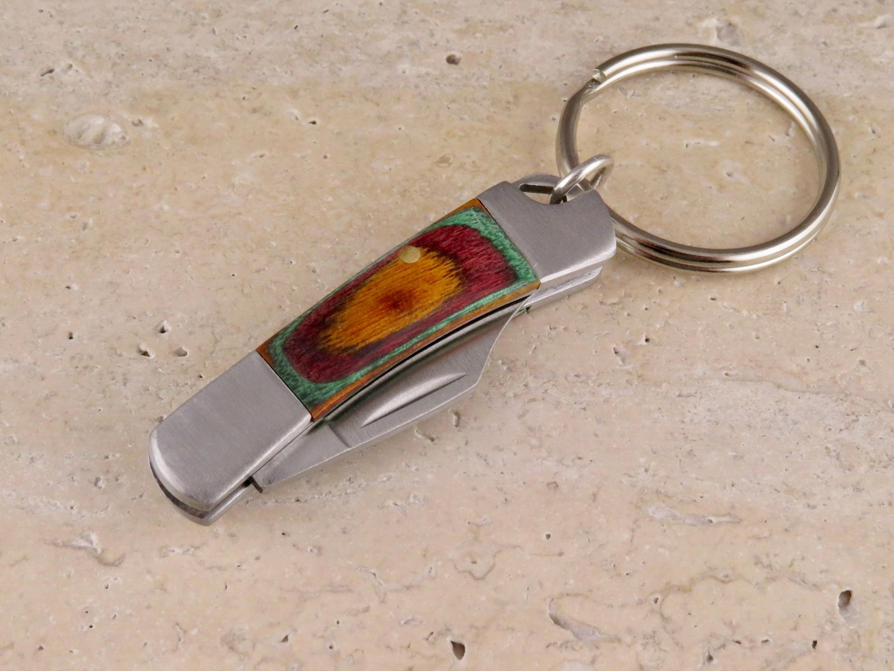 Rainbow Wood Knife Keychain - Mini Pocket Knife Keyring - Stainless Steel Small Knife 1 - MeasureMason Rainbow Wood Knife Keychain - Mini Pocket Knife Keyring - Stainless Steel Small Knife 1