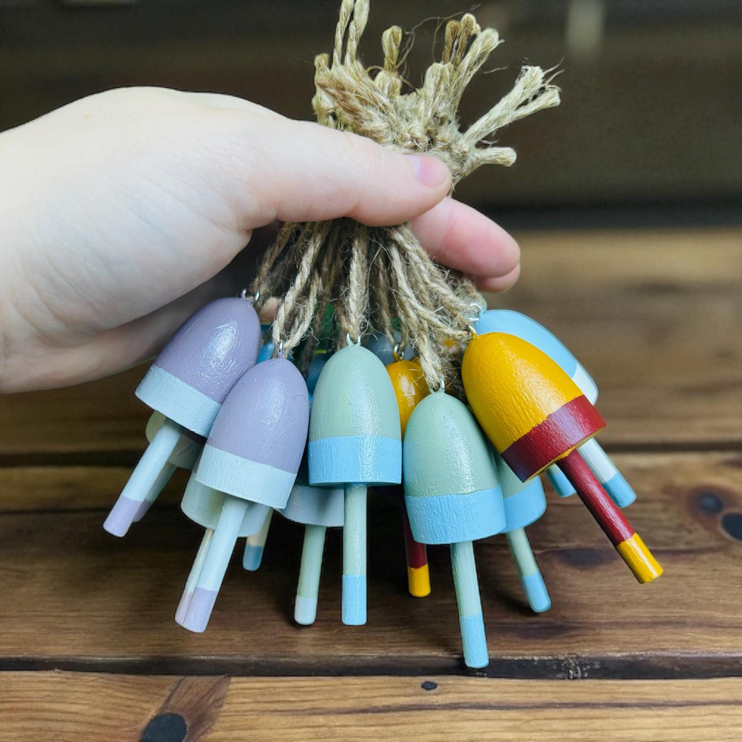 Hand-Painted Wooden Buoy Keychain or Ornament - Nautical Maine Coastal Decor Hand-Painted Wooden Buoy Keychain or Ornament - Nautical Maine Coastal Decor
