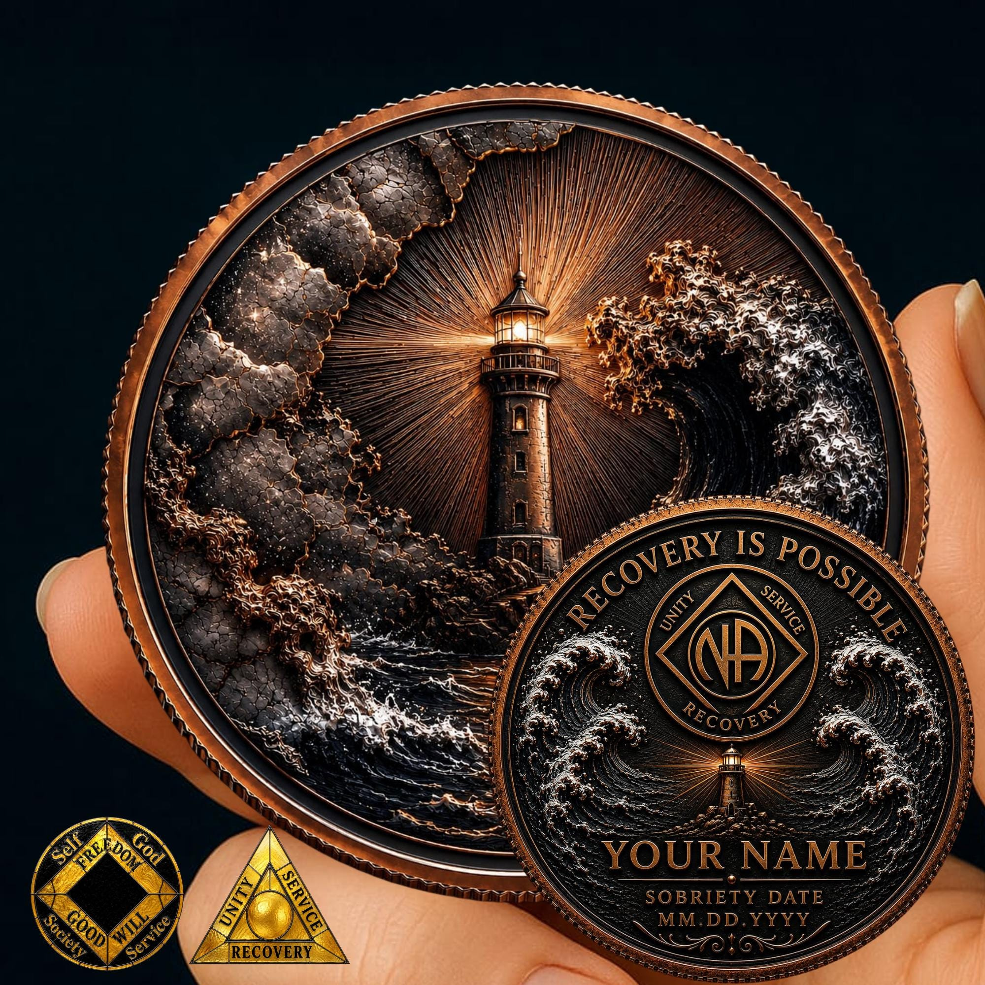 Personalized Sobriety Coin - AA NA Recovery Medallion with Serenity Prayer Cross Design Personalized Sobriety Coin - AA NA Recovery Medallion with Serenity Prayer Cross Design