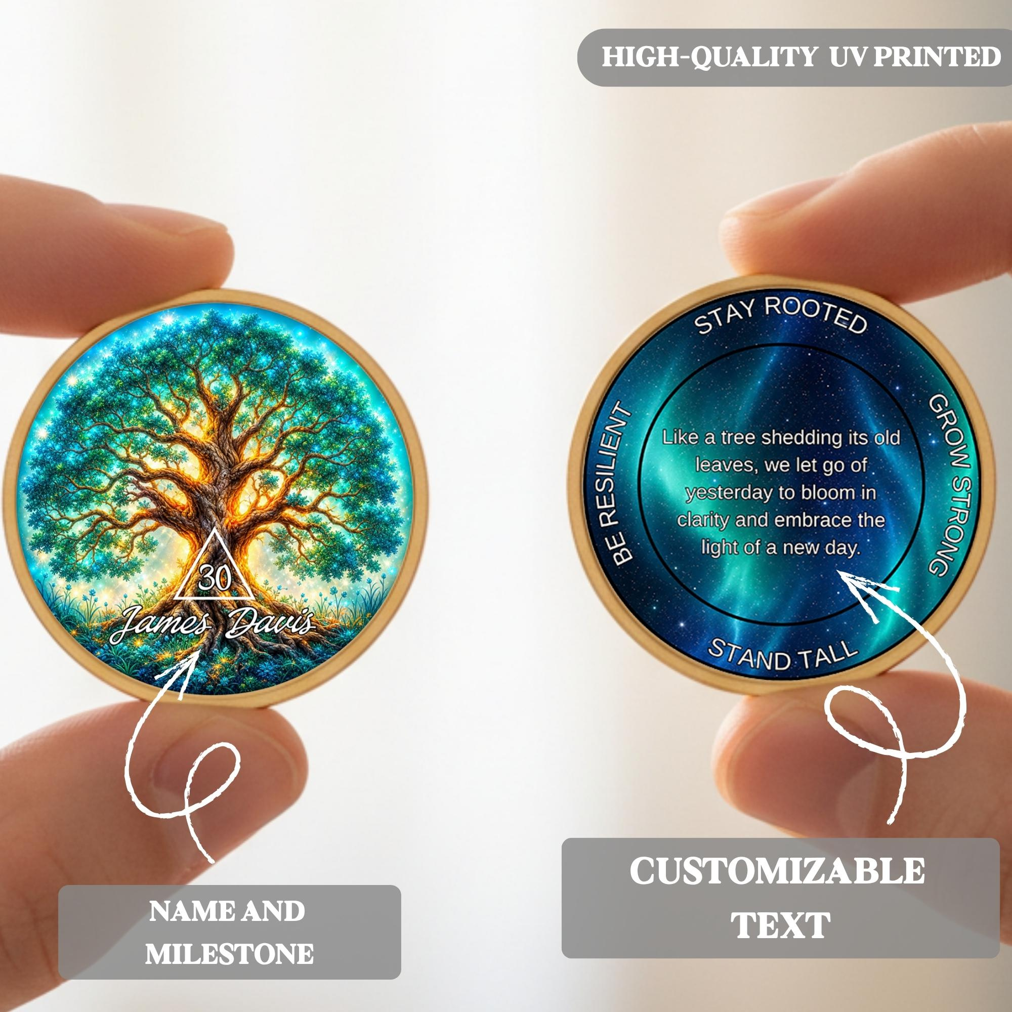 Tree of Life Sobriety Coin - Personalized 1-99 Years AA Recovery Medallion 1 - MeasureMason Tree of Life Sobriety Coin - Personalized 1-99 Years AA Recovery Medallion 1