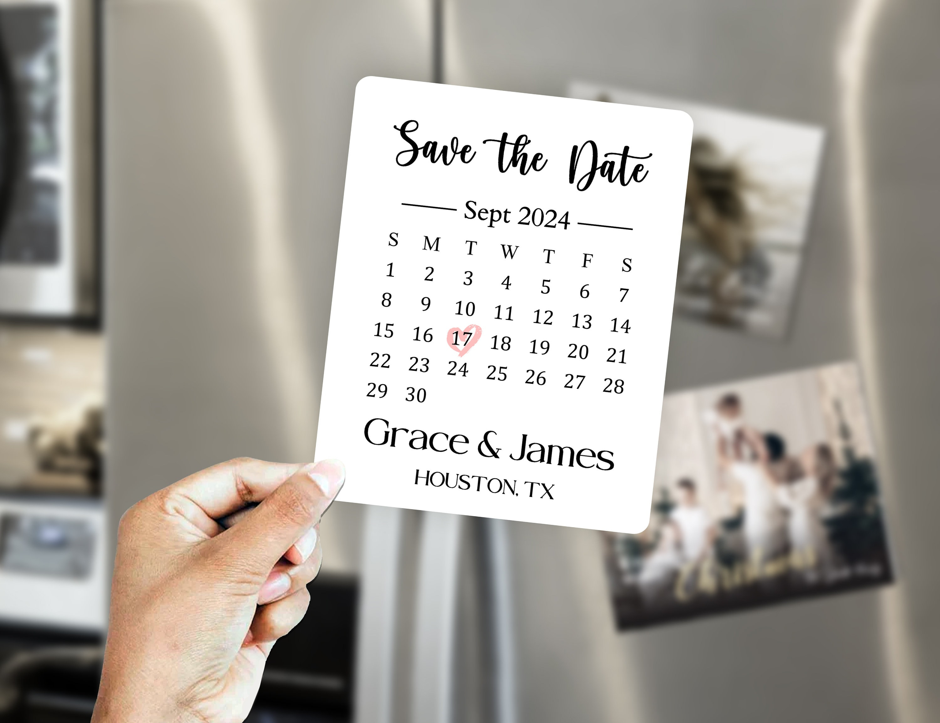 Calendar Save the Date Magnets for Weddings - Personalized Photo Invites with Envelopes 1