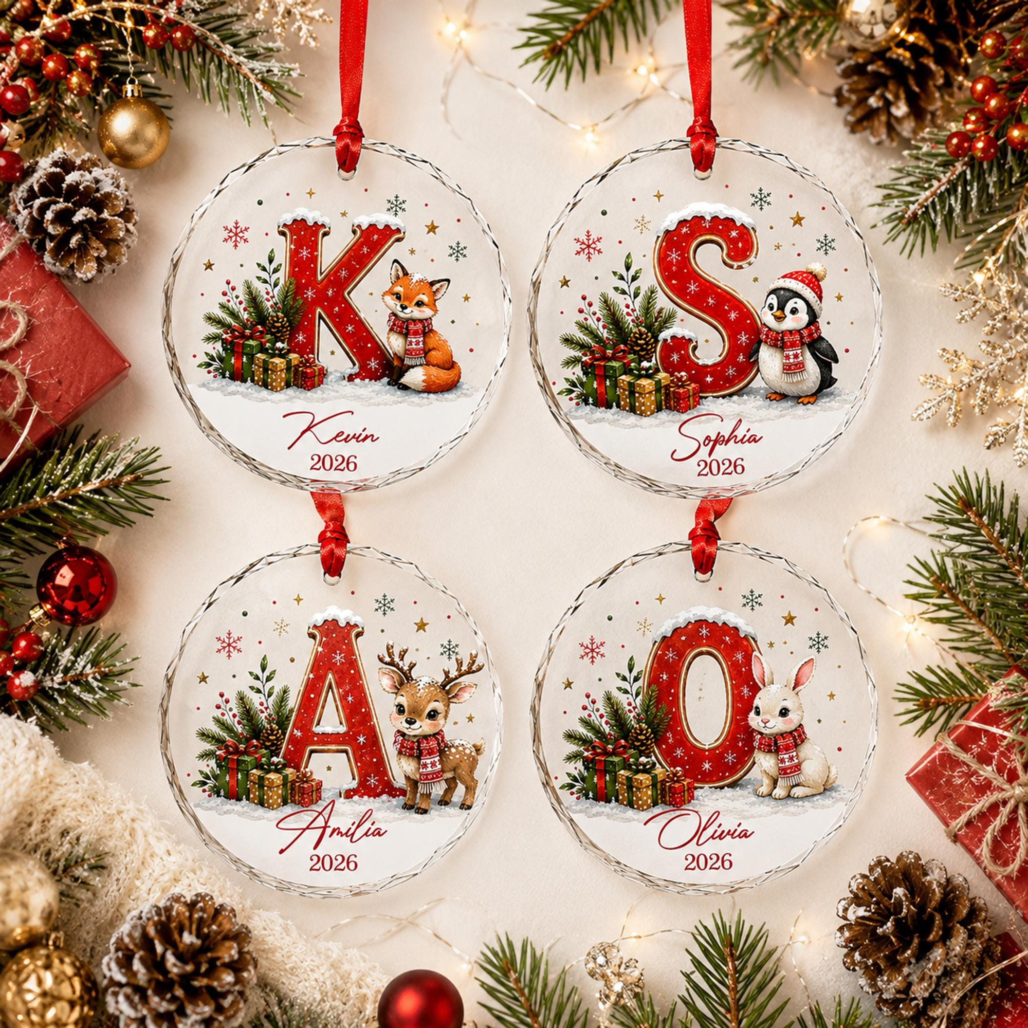 Personalized Glass Christmas Ornament with Initial, Name & Year – Woodland Animal Keepsake Gift Personalized Glass Christmas Ornament with Initial, Name & Year – Woodland Animal Keepsake Gift