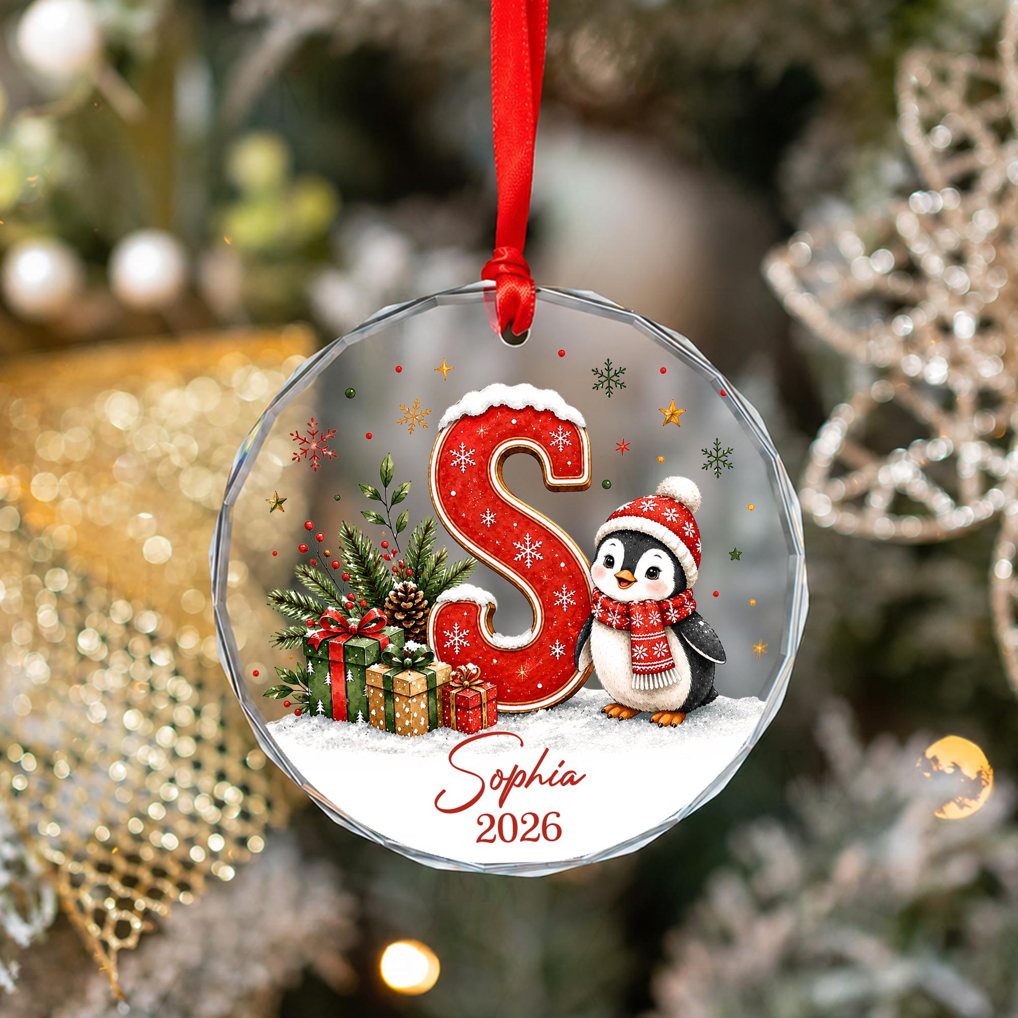 Personalized Glass Christmas Ornament with Initial, Name & Year – Woodland Animal Keepsake Gift 4 - MeasureMason Personalized Glass Christmas Ornament with Initial, Name & Year – Woodland Animal Keepsake Gift 4