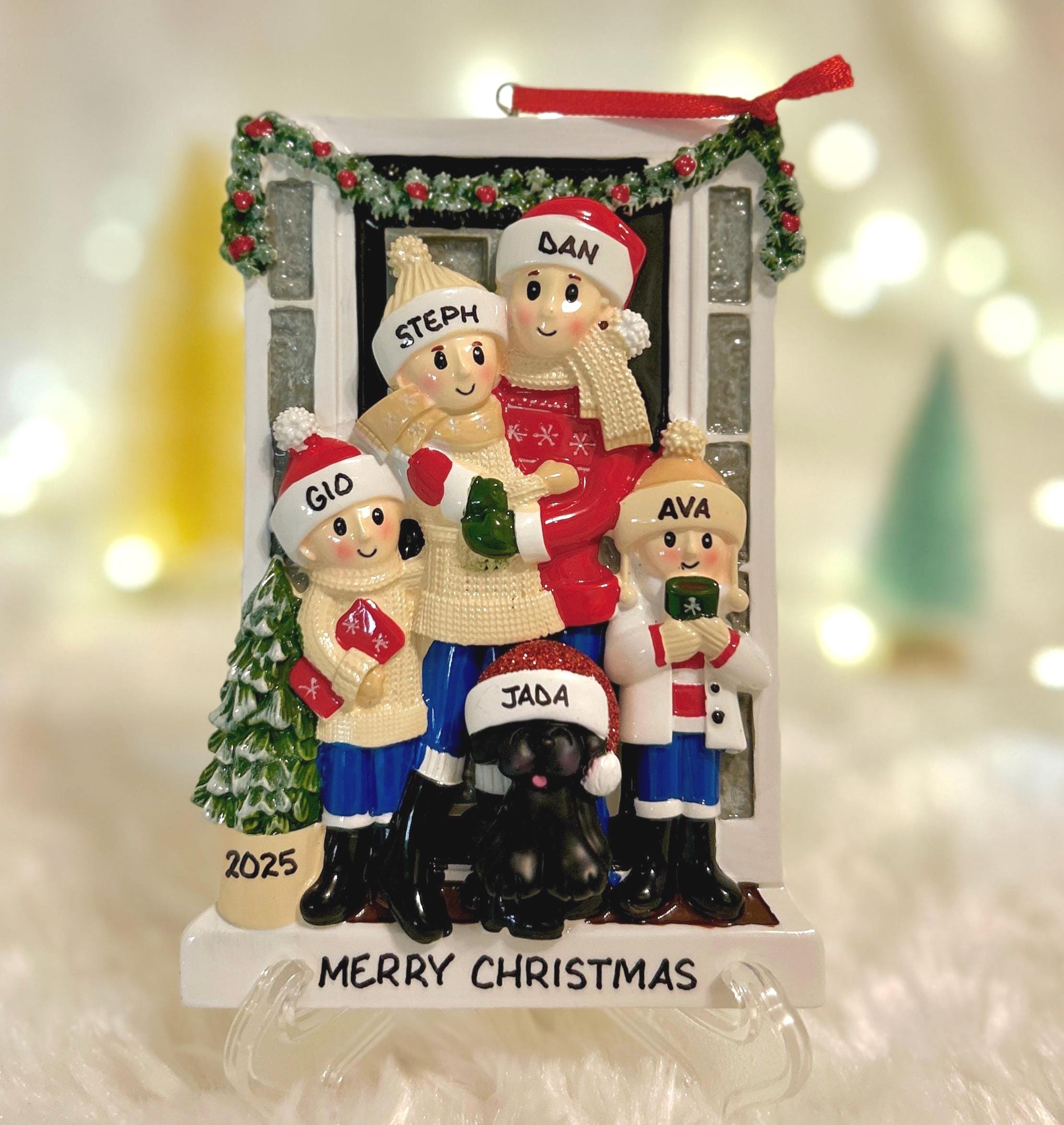 Personalized Farmhouse Family of 4 Christmas Ornament - Custom Names & Year Keepsake with Optional Pet