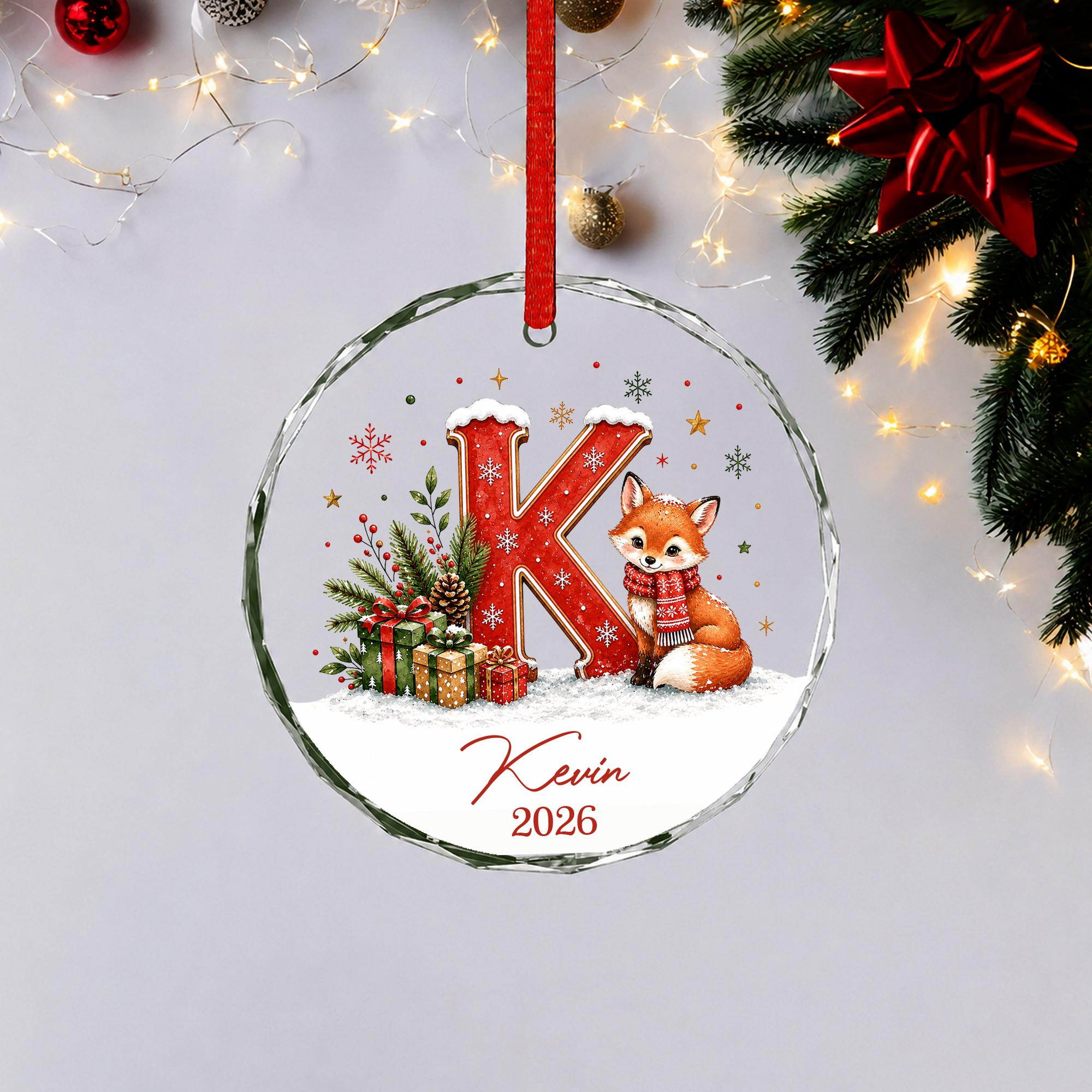 Personalized Glass Christmas Ornament with Initial, Name & Year – Woodland Animal Keepsake Gift 3 - MeasureMason Personalized Glass Christmas Ornament with Initial, Name & Year – Woodland Animal Keepsake Gift 3