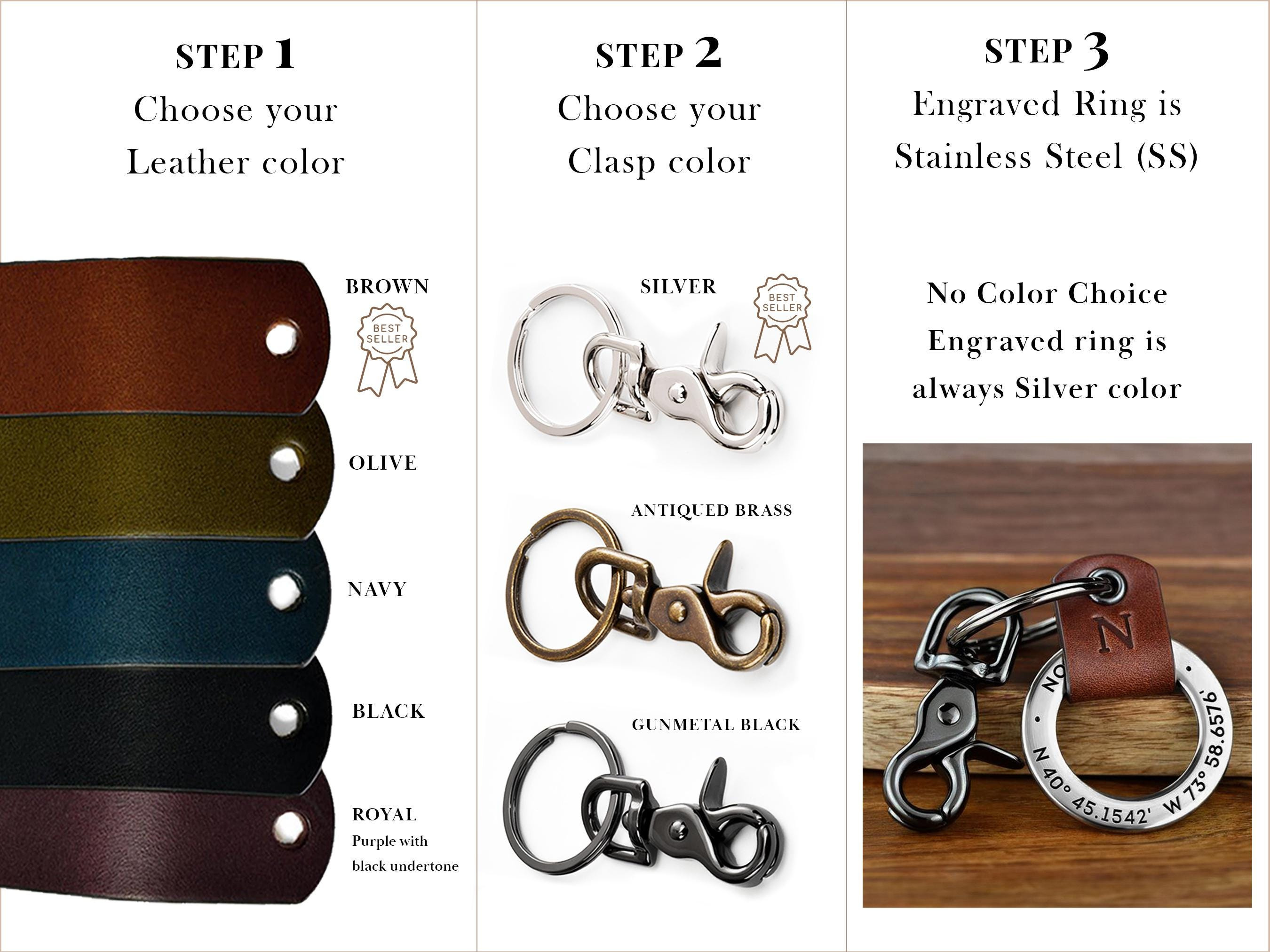 Custom Engraved Leather Keychain for Men, Personalized Names Dates Text 35 Chars, USA Made 1 - MeasureMason Custom Engraved Leather Keychain for Men, Personalized Names Dates Text 35 Chars, USA Made 1