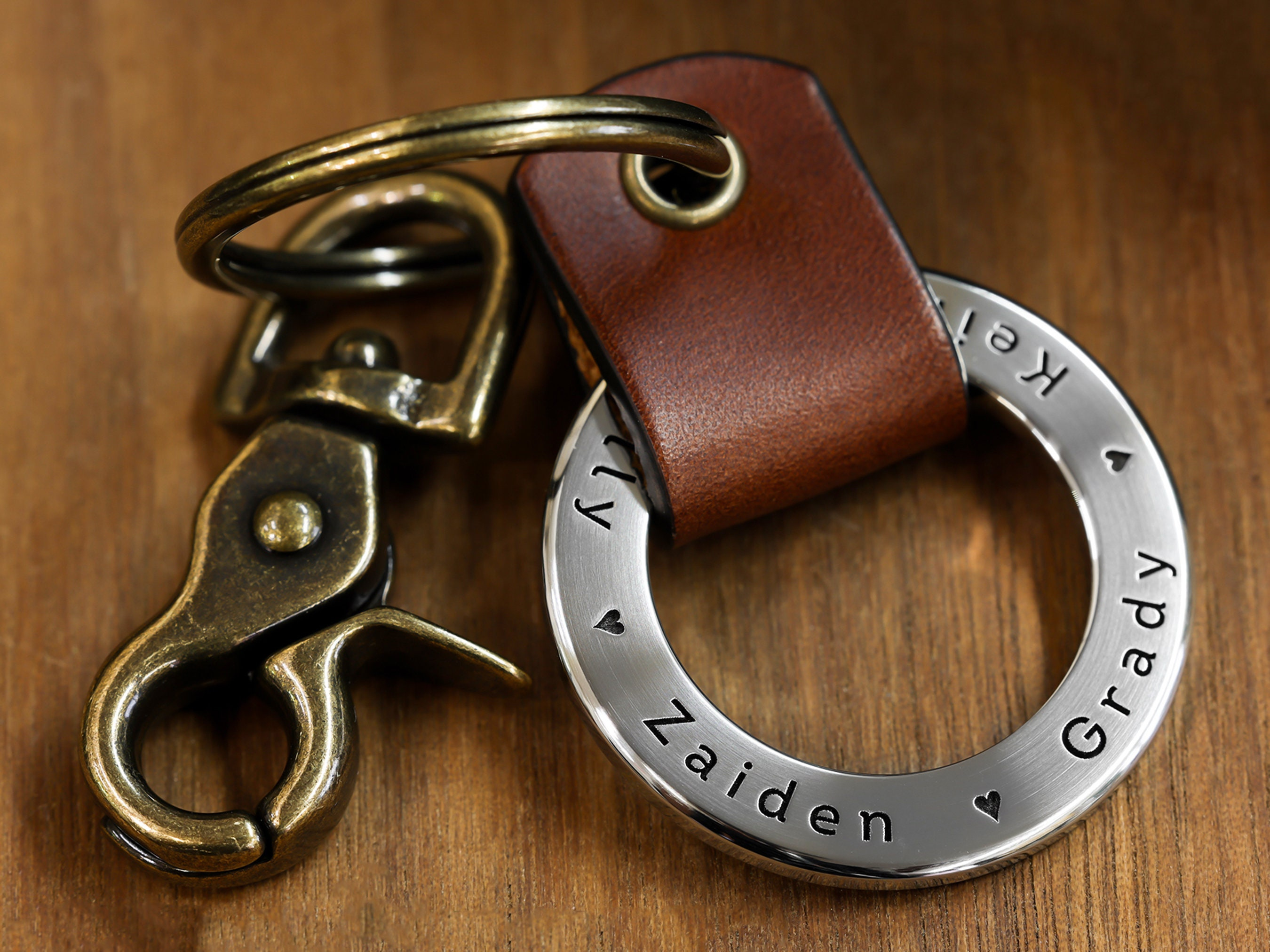 Custom Engraved Leather Keychain for Men, Personalized Names Dates Text 35 Chars, USA Made 2 - MeasureMason Custom Engraved Leather Keychain for Men, Personalized Names Dates Text 35 Chars, USA Made 2
