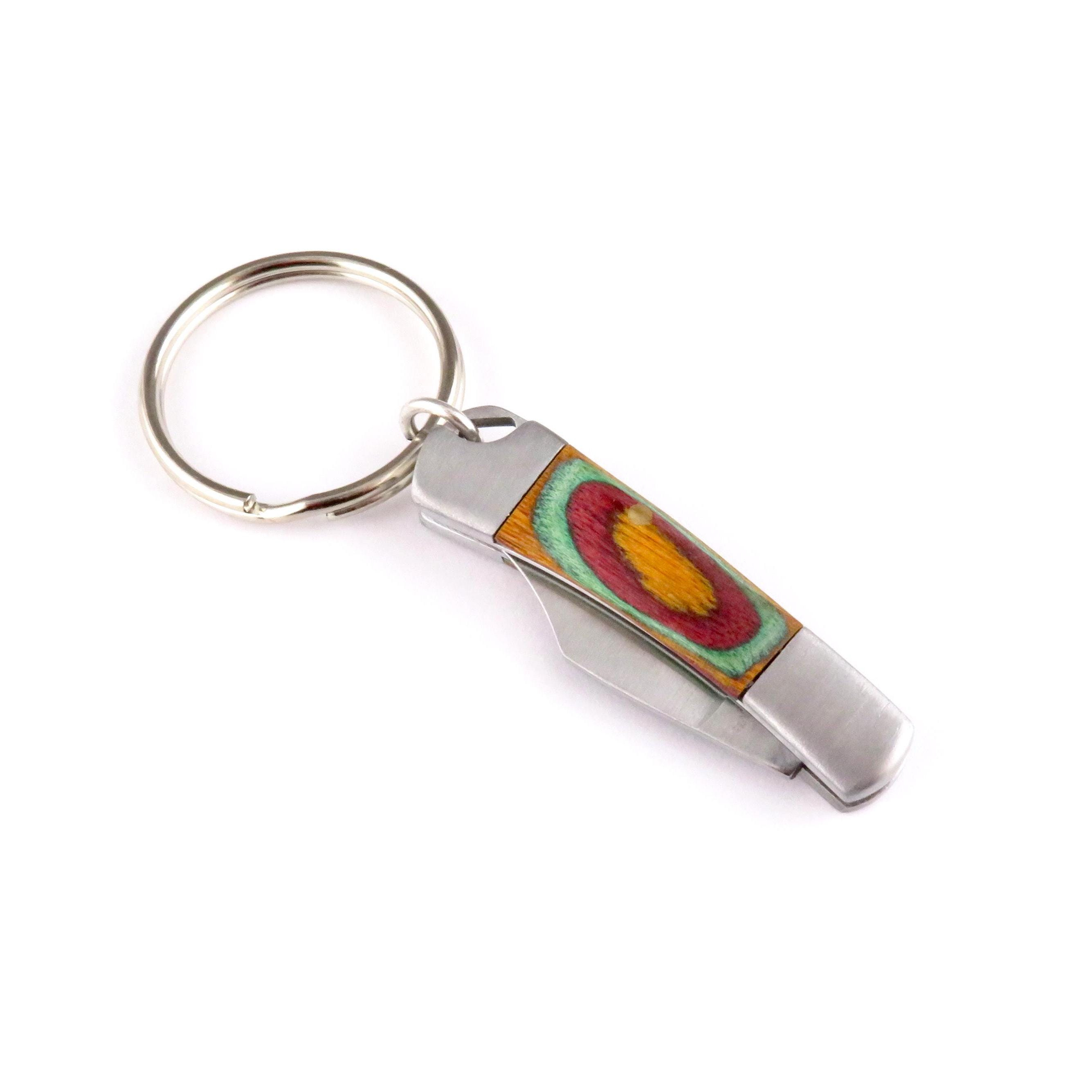 Rainbow Wood Knife Keychain - Mini Pocket Knife Keyring - Stainless Steel Small Knife 3 - MeasureMason Rainbow Wood Knife Keychain - Mini Pocket Knife Keyring - Stainless Steel Small Knife 3