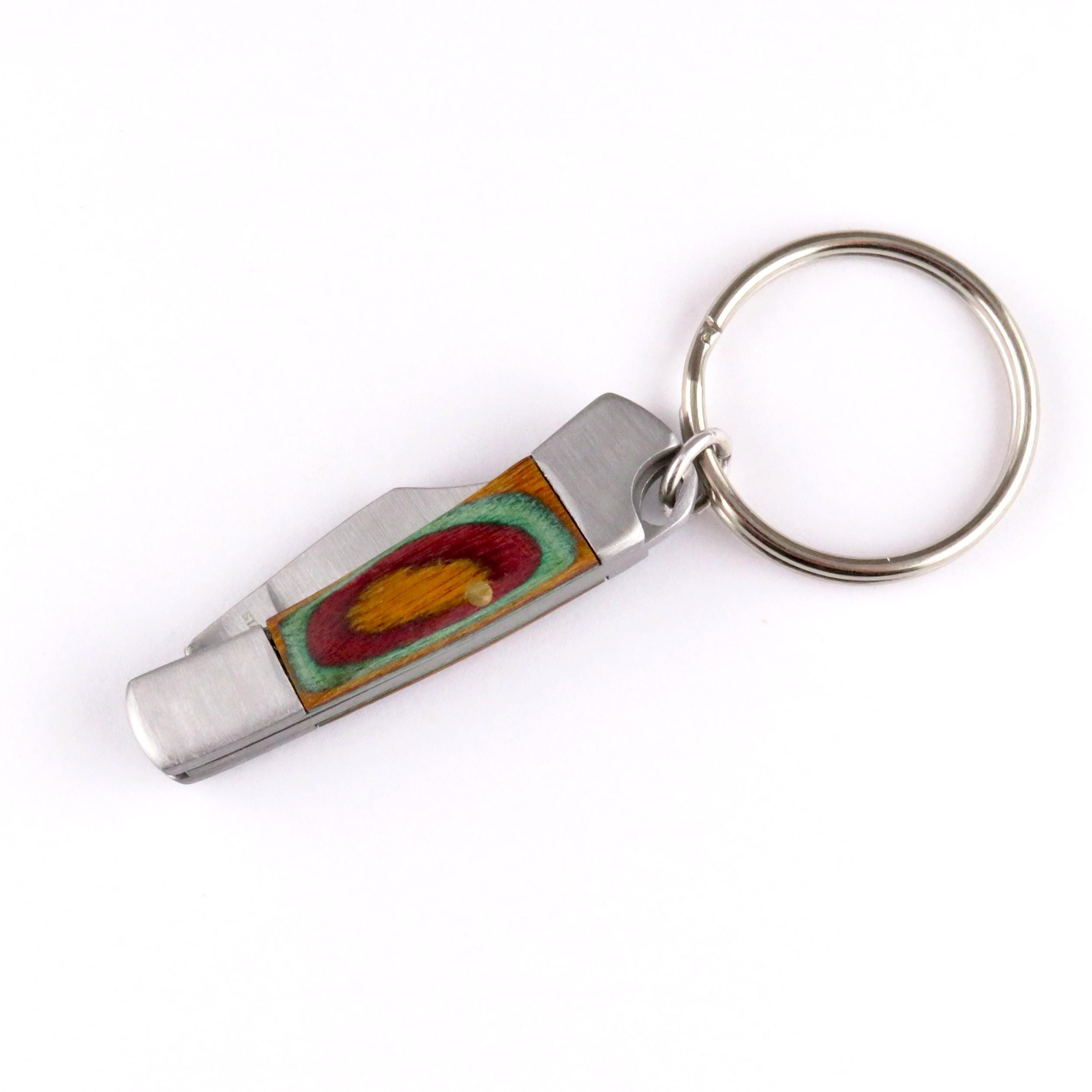 Rainbow Wood Knife Keychain - Mini Pocket Knife Keyring - Stainless Steel Small Knife 2 - MeasureMason Rainbow Wood Knife Keychain - Mini Pocket Knife Keyring - Stainless Steel Small Knife 2