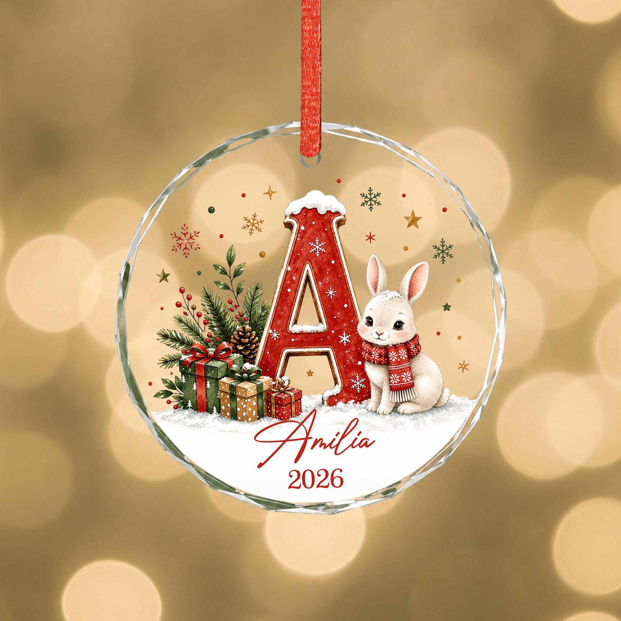 Personalized Glass Christmas Ornament with Initial, Name & Year – Woodland Animal Keepsake Gift 2 - MeasureMason Personalized Glass Christmas Ornament with Initial, Name & Year – Woodland Animal Keepsake Gift 2